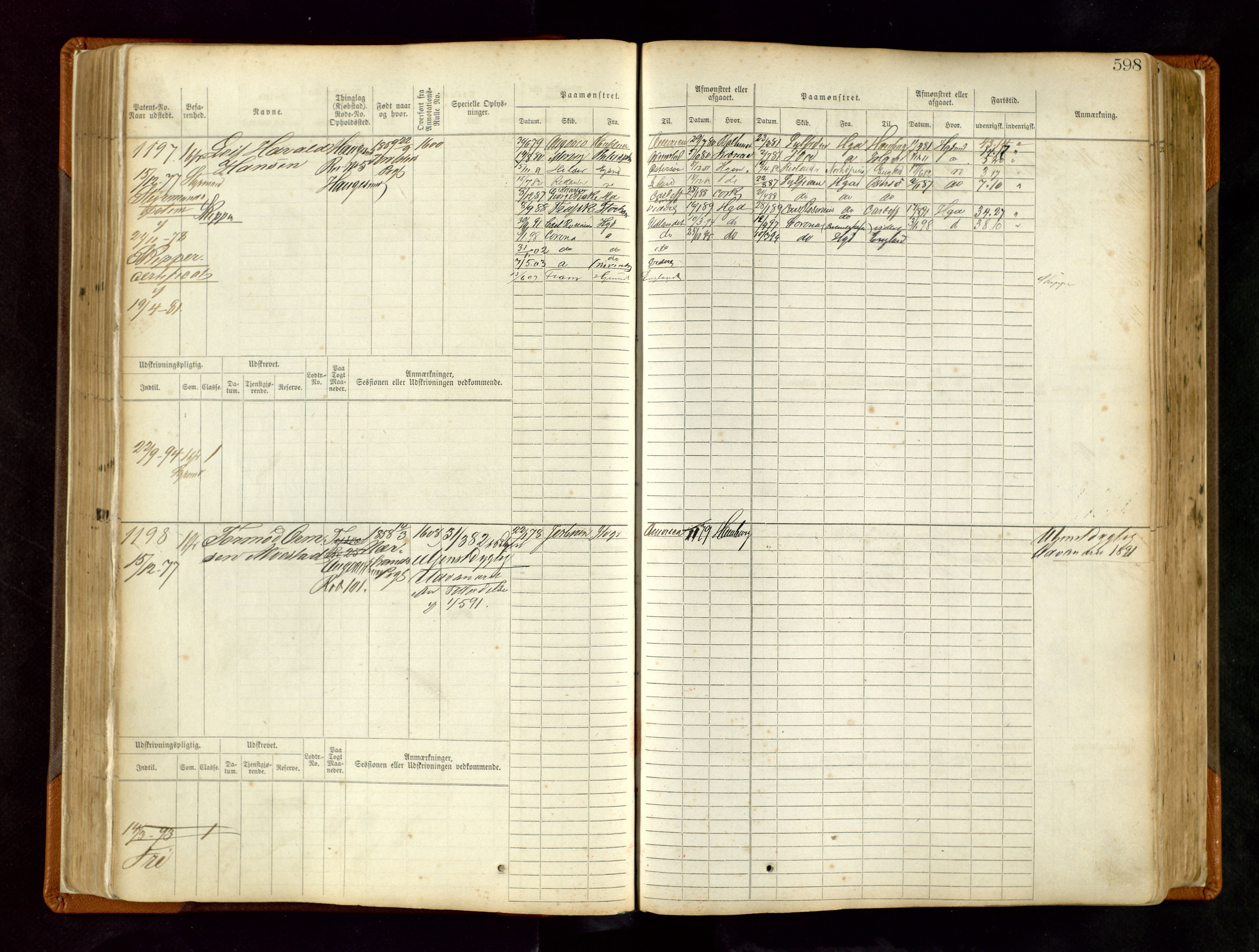 Haugesund sjømannskontor, AV/SAST-A-102007/F/Fb/Fbb/L0004: Sjøfartsrulle Haugesund krets nr. 1-1922, 1868-1948, p. 598