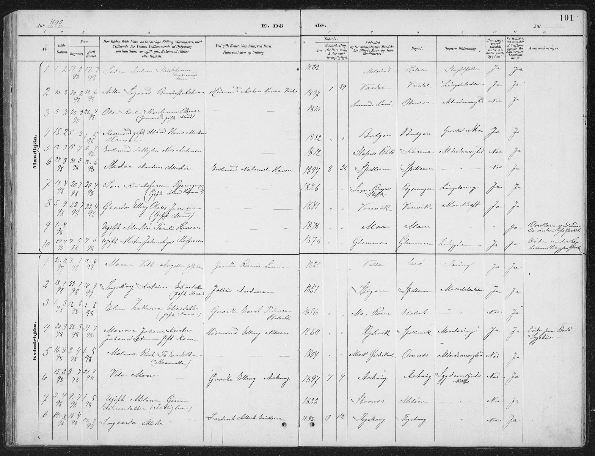 Ministerialprotokoller, klokkerbøker og fødselsregistre - Nordland, SAT/A-1459/843/L0638: Parish register (copy) no. 843C07, 1888-1907, p. 101