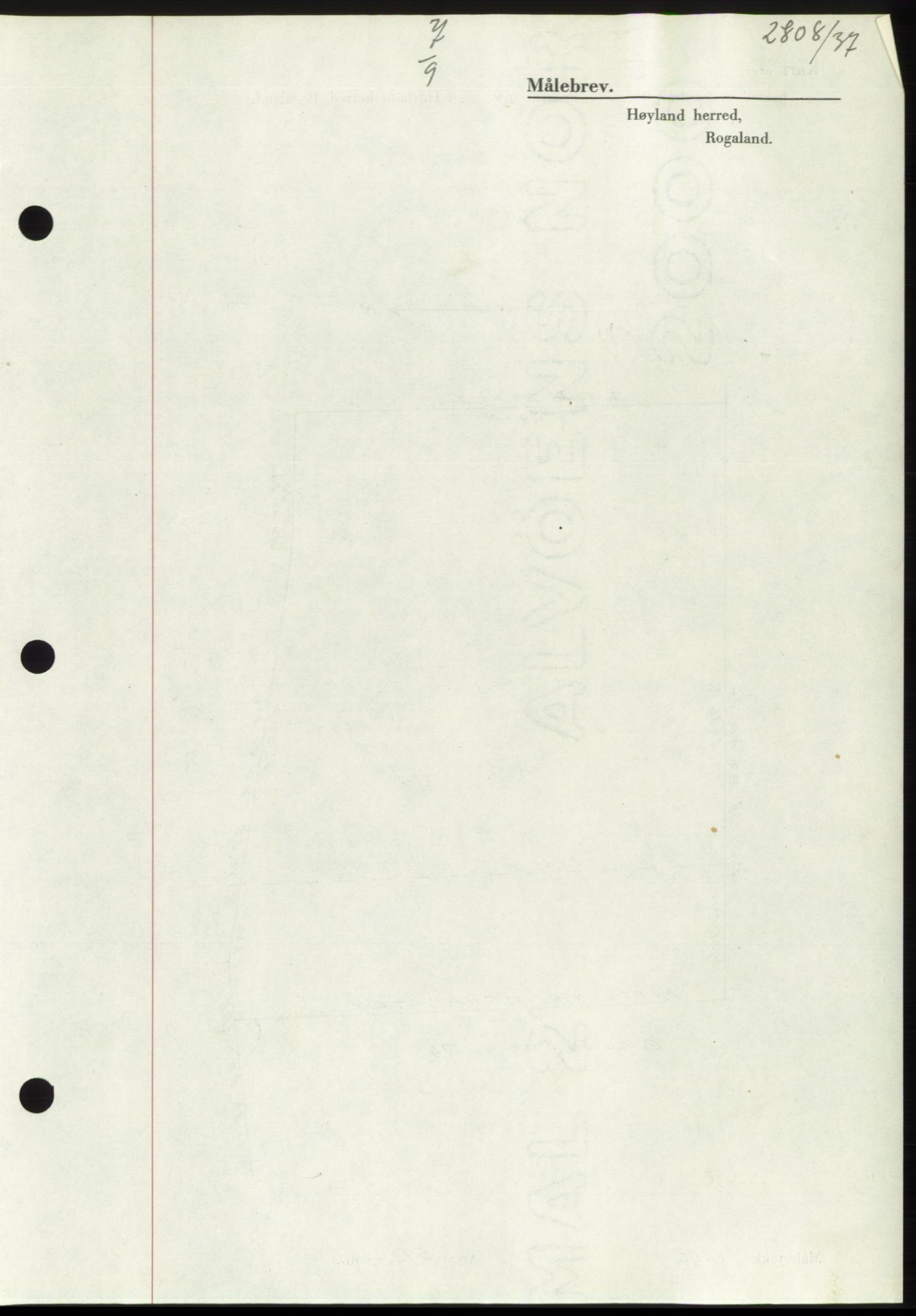 Jæren sorenskriveri, SAST/A-100310/03/G/Gba/L0069: Mortgage book, 1937-1937, Diary no: : 2808/1937