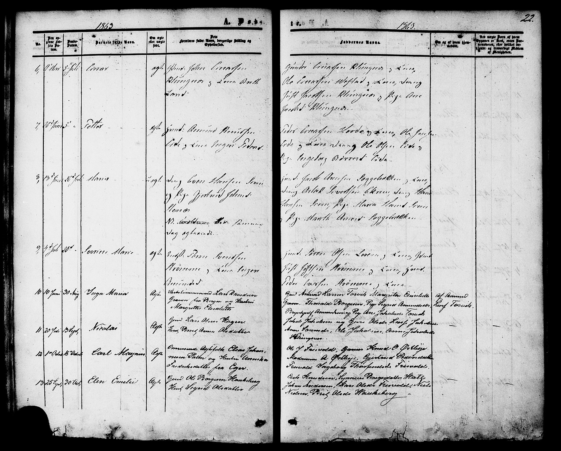 Ministerialprotokoller, klokkerbøker og fødselsregistre - Møre og Romsdal, AV/SAT-A-1454/542/L0552: Parish register (official) no. 542A02, 1854-1884, p. 22