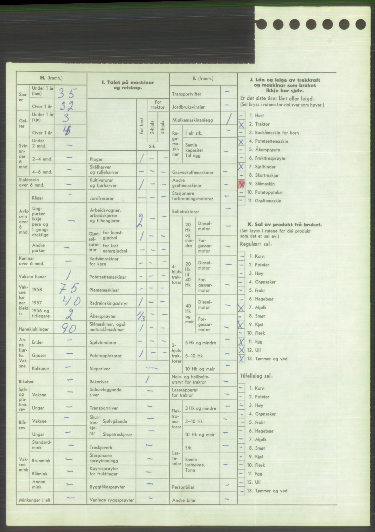 Statistisk sentralbyrå, Næringsøkonomiske emner, Jordbruk, skogbruk, jakt, fiske og fangst, AV/RA-S-2234/G/Gd/L0373: Rogaland: 1130 Strand (kl. 1-2), 1131 Årdal og 1132 Fister, 1959, p. 1058