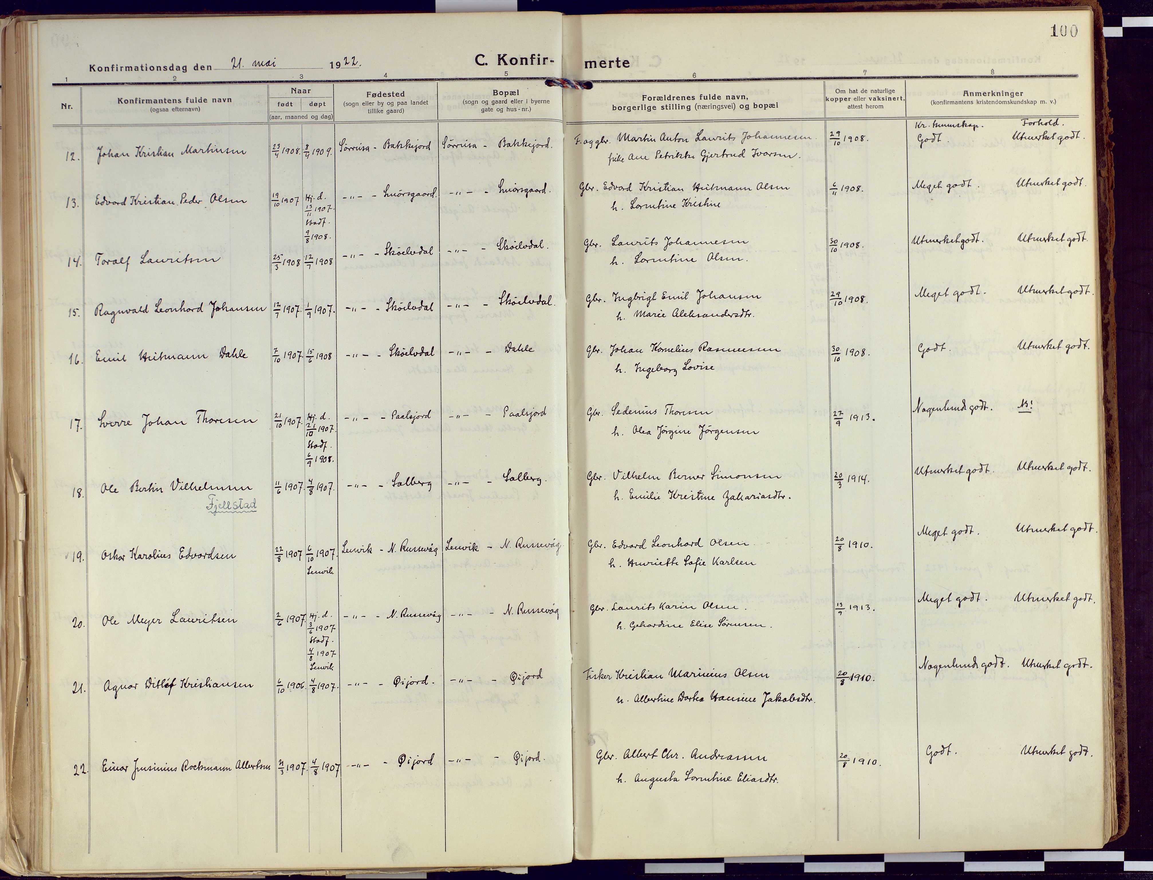 Tranøy sokneprestkontor, AV/SATØ-S-1313/I/Ia/Iaa/L0015kirke: Parish register (official) no. 15, 1919-1928, p. 100