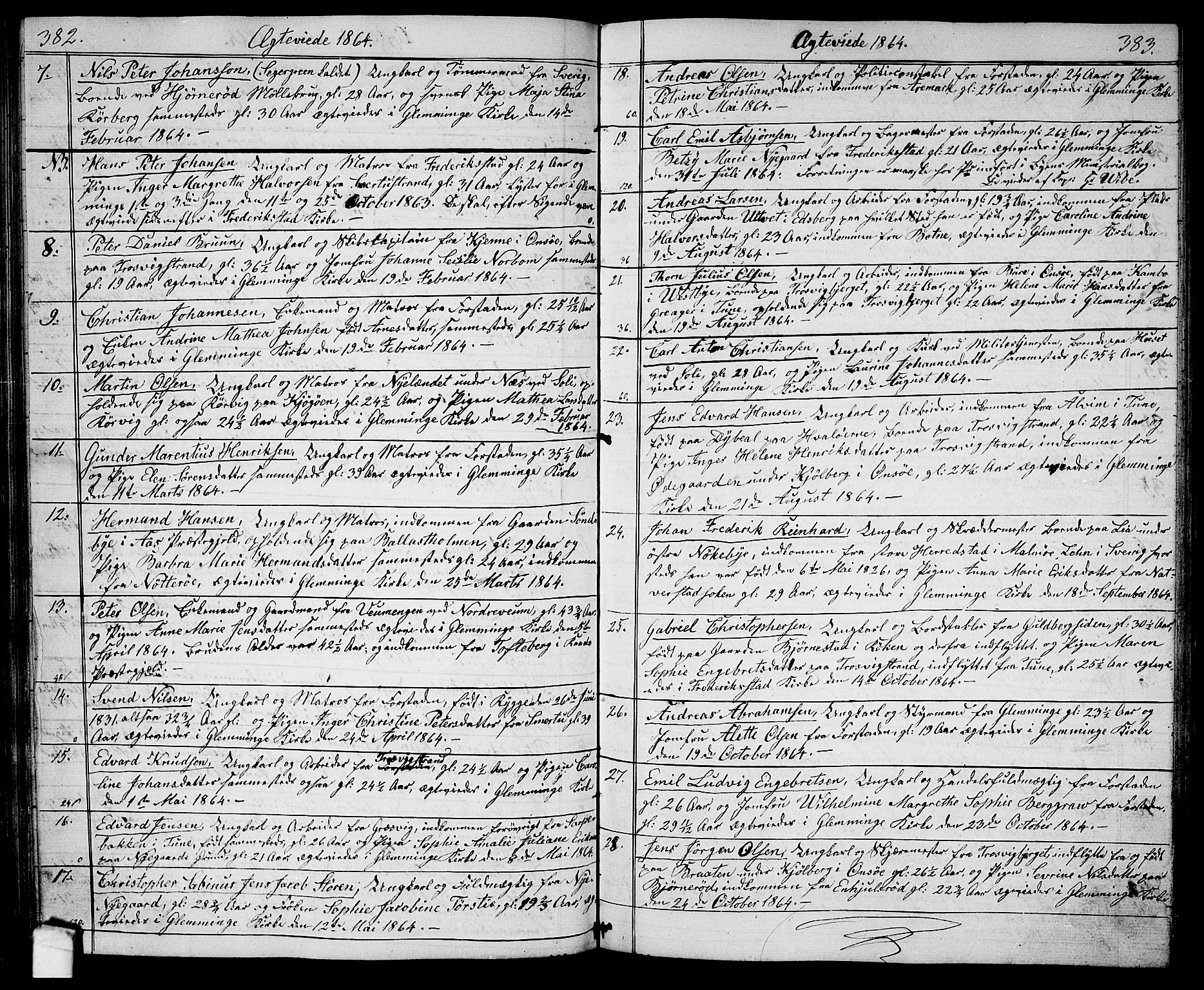 Glemmen prestekontor Kirkebøker, AV/SAO-A-10908/G/Ga/L0003: Parish register (copy) no. 3, 1852-1866, p. 382-383