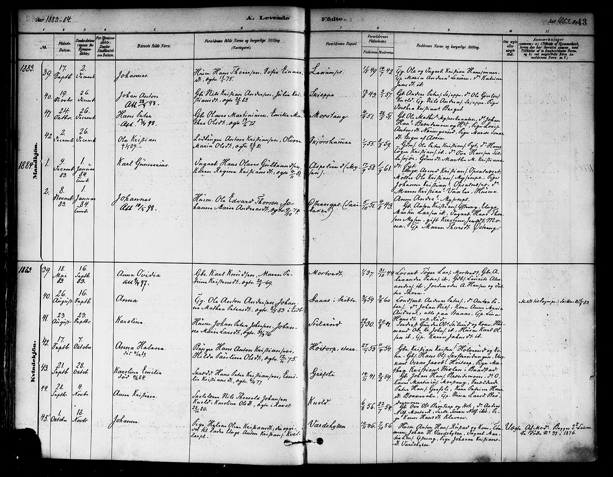 Eidsberg prestekontor Kirkebøker, SAO/A-10905/F/Fa/L0012: Parish register (official) no. I 12, 1879-1901, p. 43