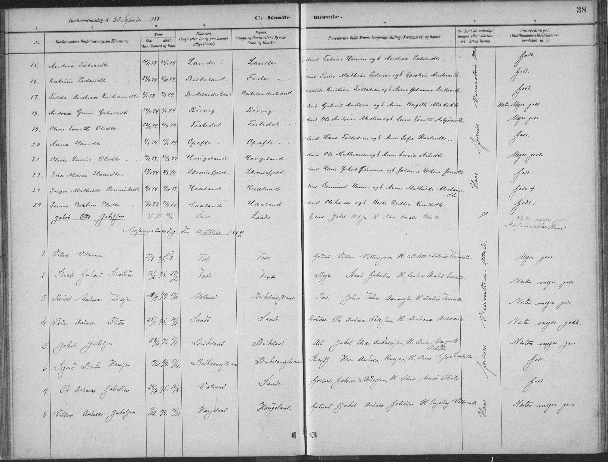 Kvinesdal sokneprestkontor, SAK/1111-0026/F/Fa/Faa/L0004: Parish register (official) no. A 4, 1882-1897, p. 38