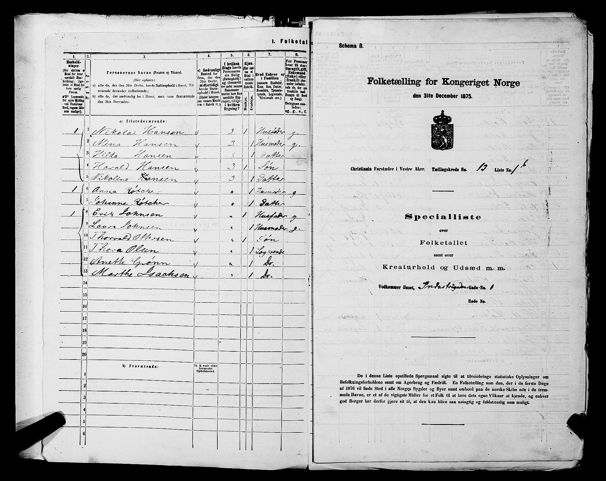 RA, 1875 census for 0218aP Vestre Aker, 1875, p. 2056