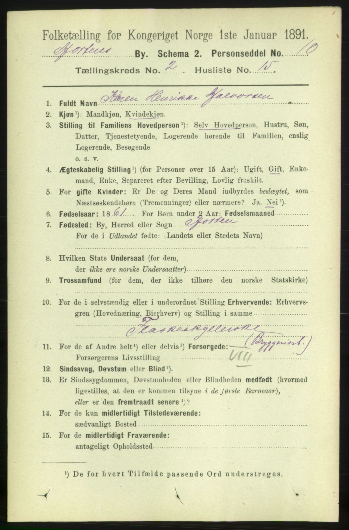 RA, 1891 census for 0703 Horten, 1891, p. 2187