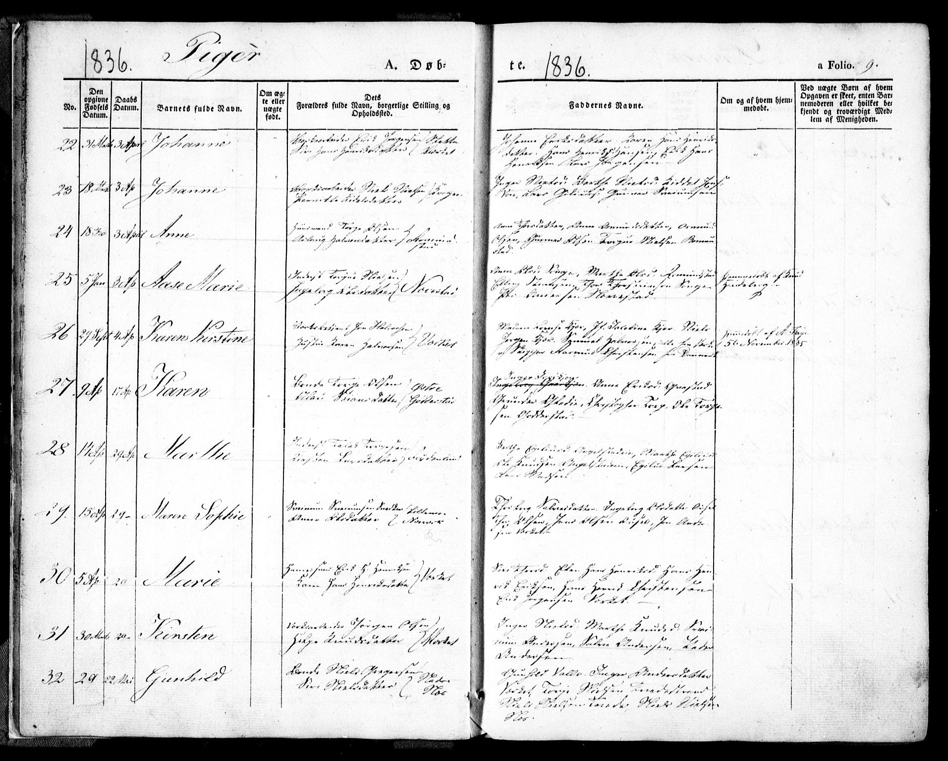Holt sokneprestkontor, SAK/1111-0021/F/Fa/L0007: Parish register (official) no. A 7, 1836-1848, p. 9