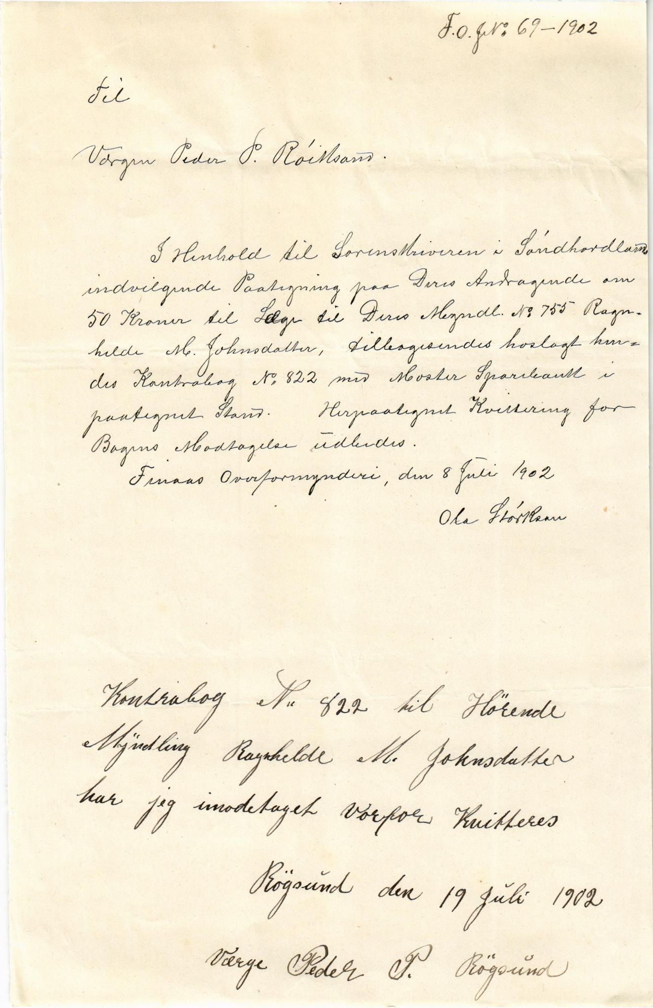 Finnaas kommune. Overformynderiet, IKAH/1218a-812/D/Da/Daa/L0002/0002: Kronologisk ordna korrespondanse / Kronologisk ordna korrespondanse, 1901-1904, p. 83