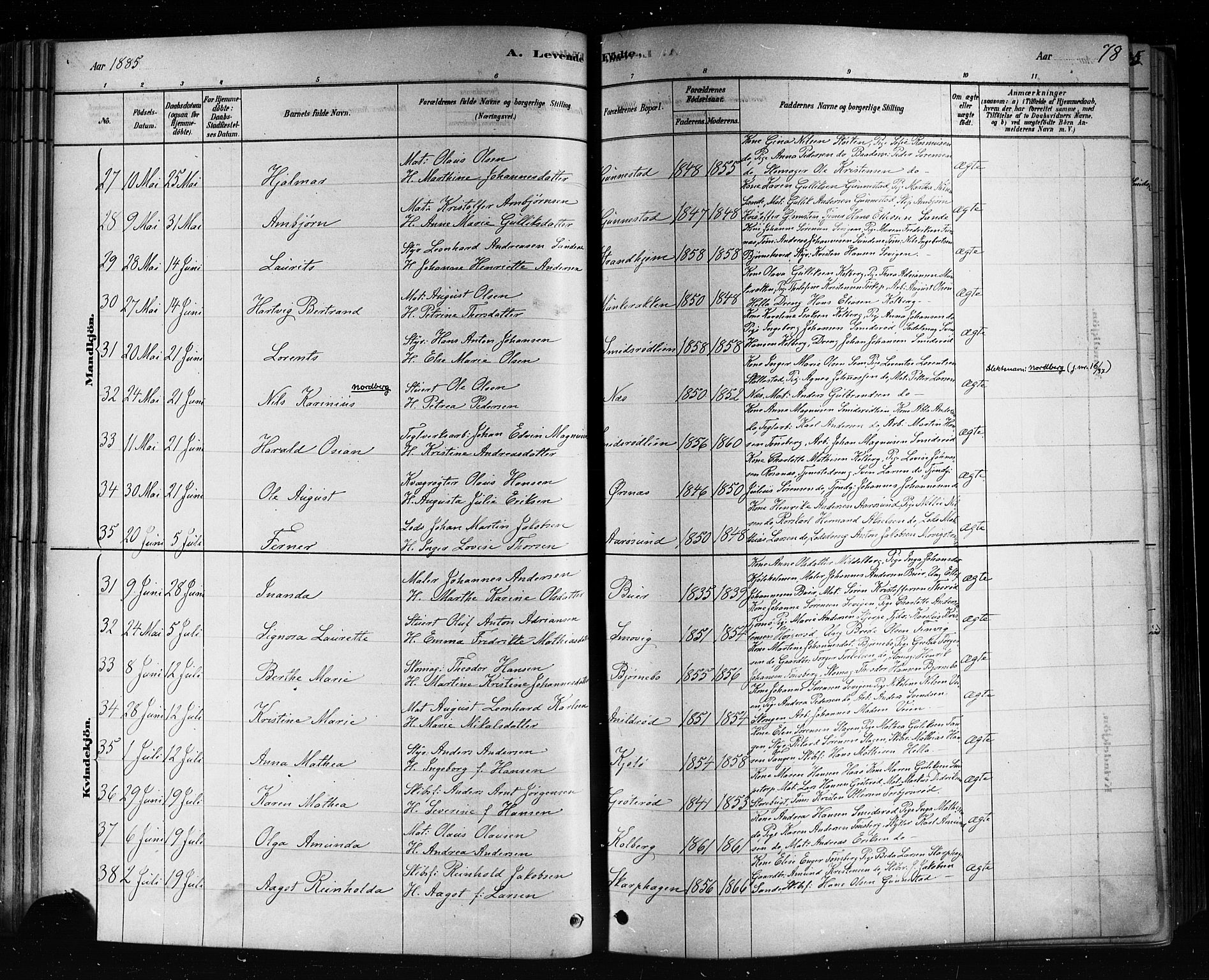 Nøtterøy kirkebøker, AV/SAKO-A-354/F/Fa/L0008: Parish register (official) no. I 8, 1878-1893, p. 78