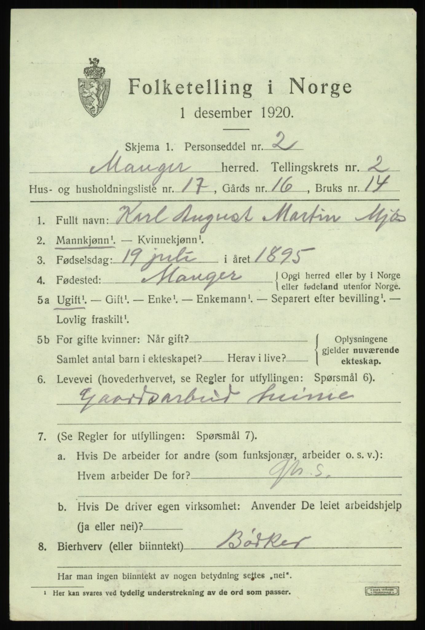 SAB, 1920 census for Manger, 1920, p. 2179