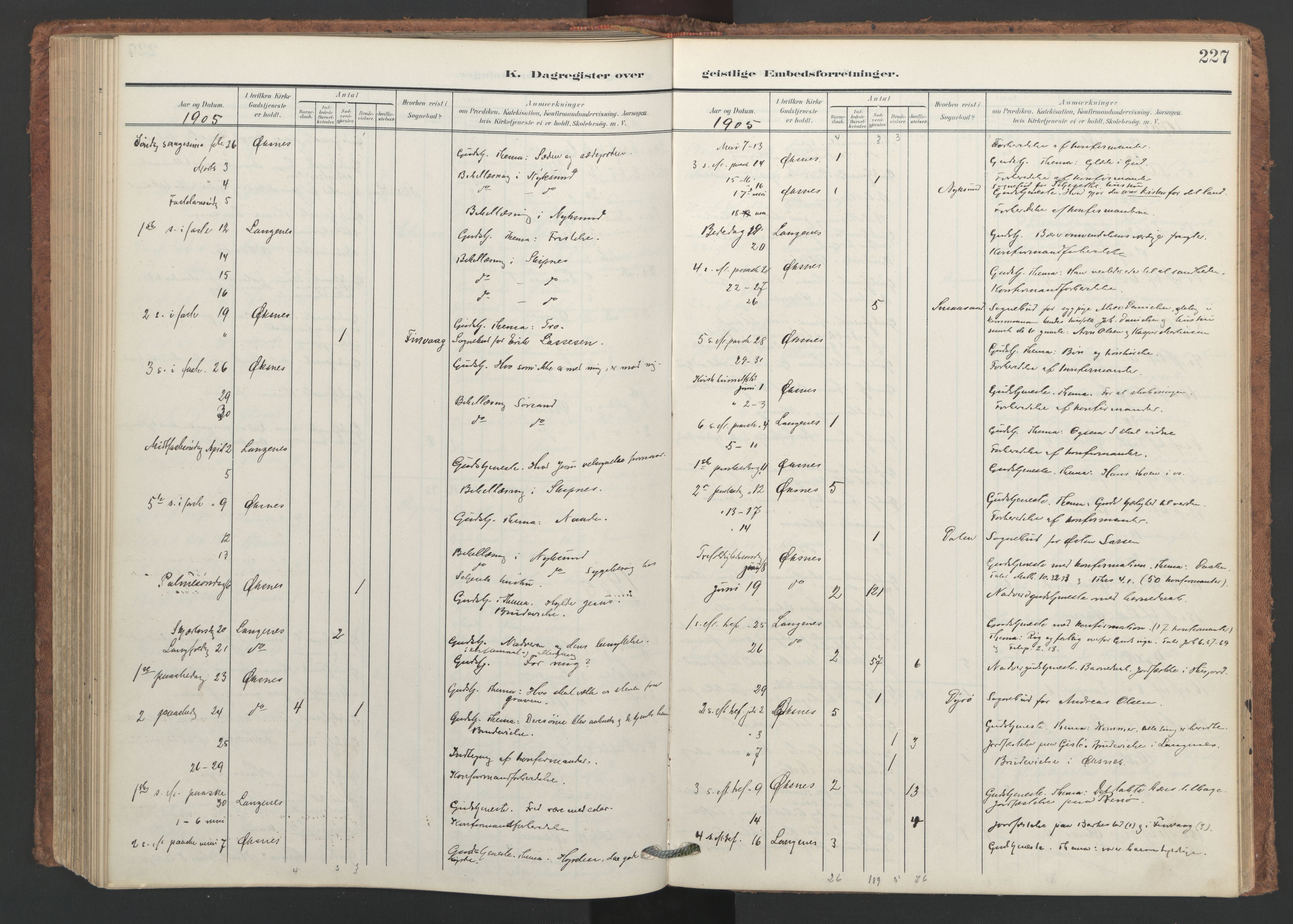 Ministerialprotokoller, klokkerbøker og fødselsregistre - Nordland, SAT/A-1459/893/L1339: Parish register (official) no. 893A11, 1904-1914, p. 227