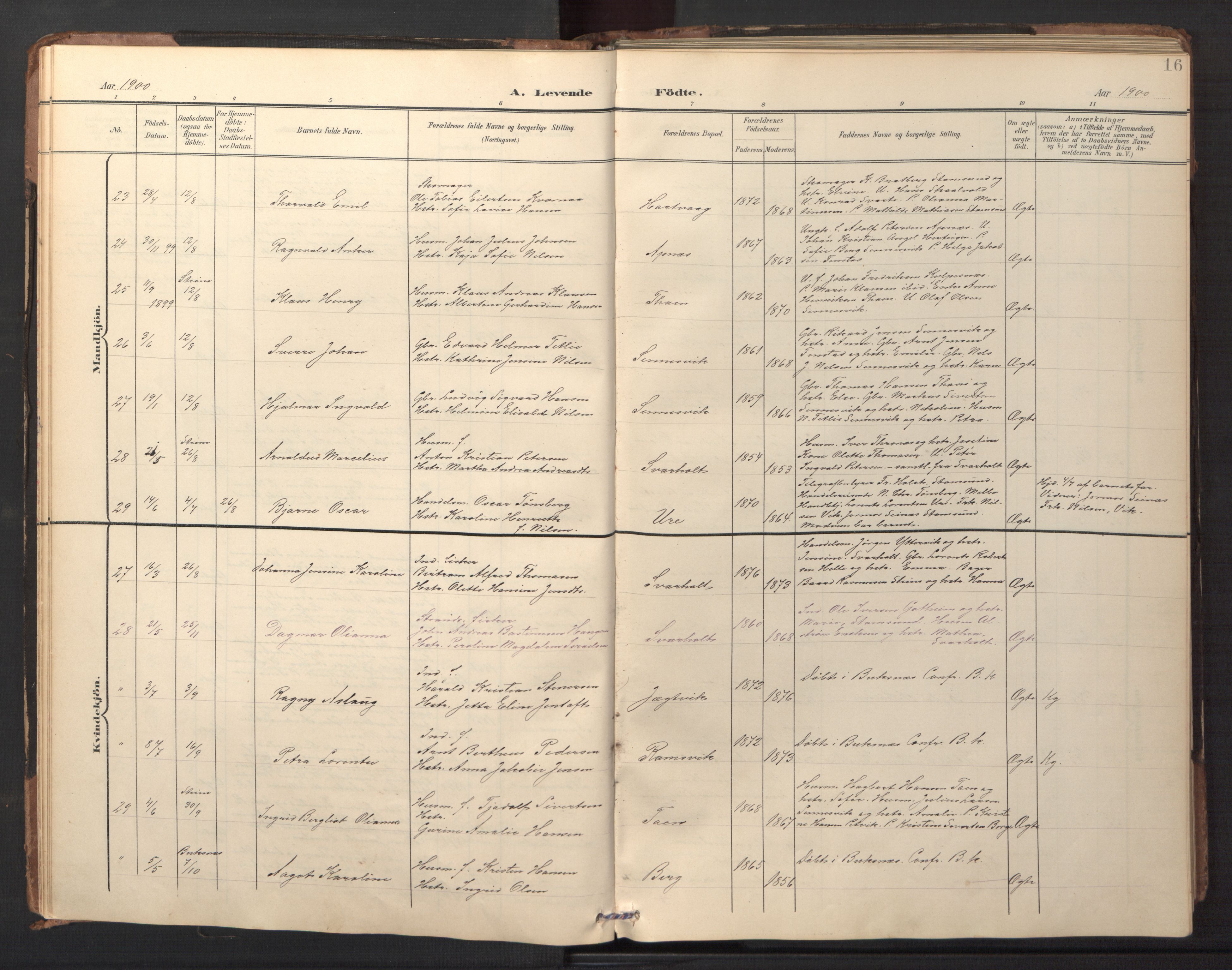 Ministerialprotokoller, klokkerbøker og fødselsregistre - Nordland, AV/SAT-A-1459/882/L1185: Parish register (copy) no. 882C03, 1898-1910, p. 16