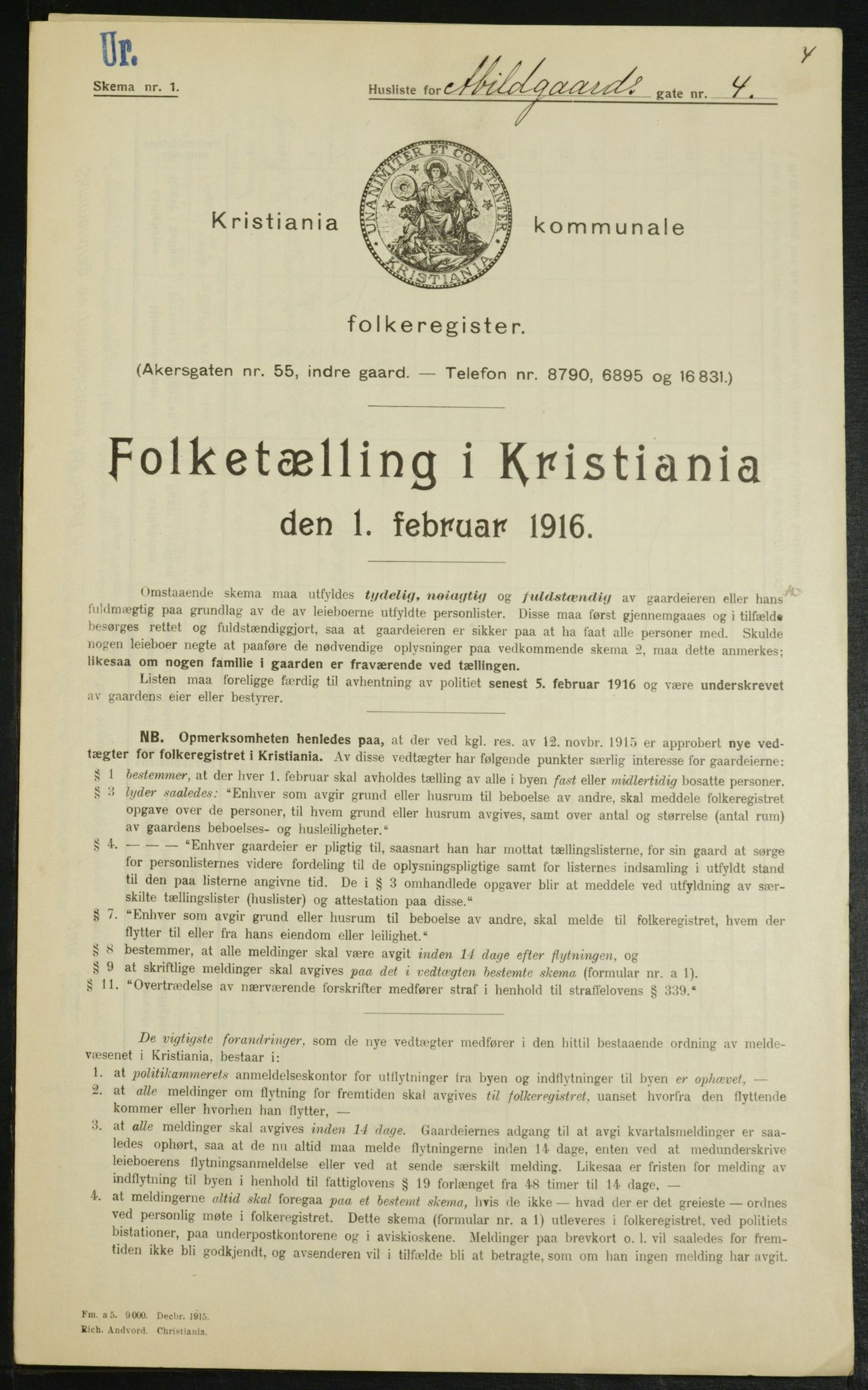 OBA, Municipal Census 1916 for Kristiania, 1916, p. 13