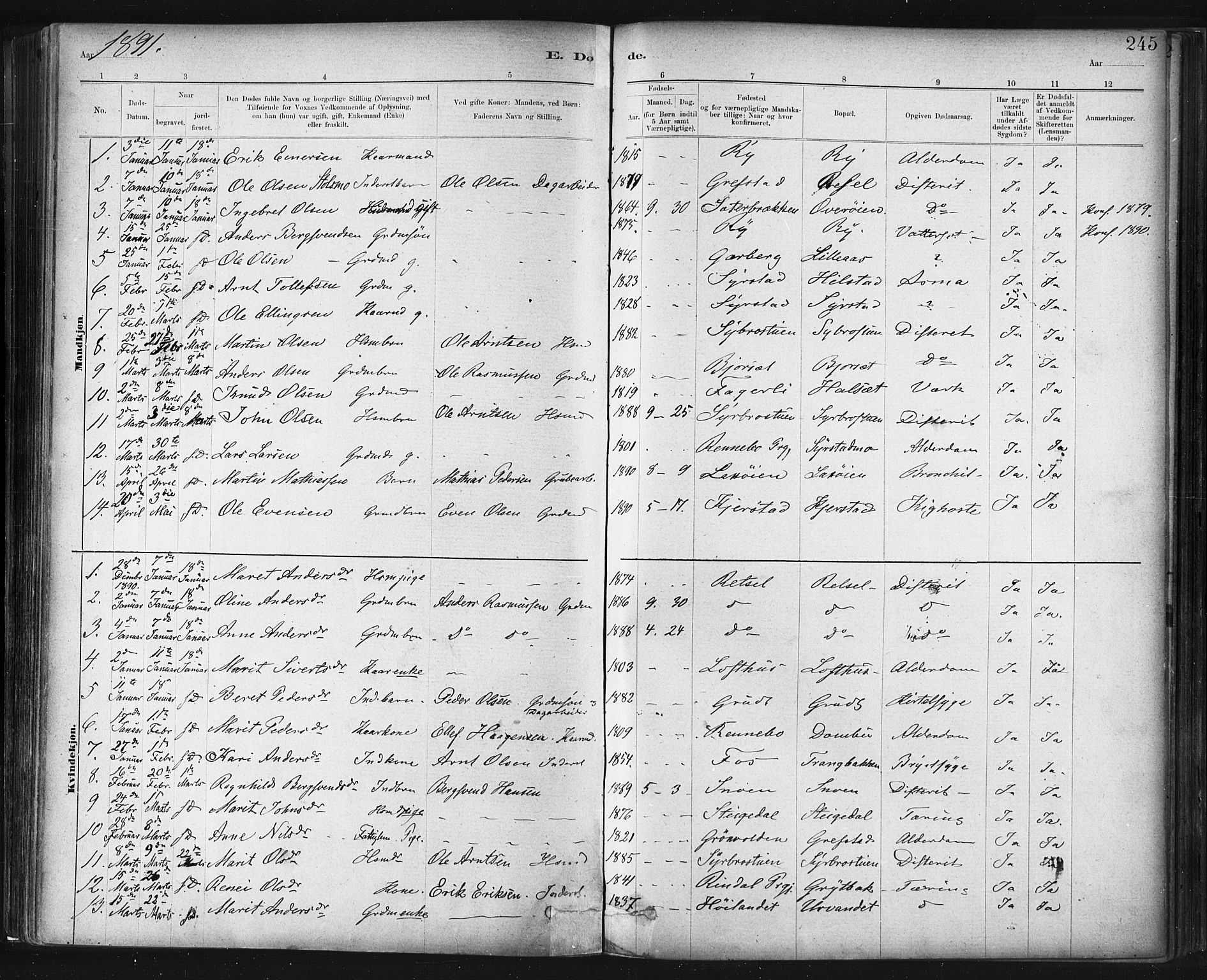 Ministerialprotokoller, klokkerbøker og fødselsregistre - Sør-Trøndelag, SAT/A-1456/672/L0857: Parish register (official) no. 672A09, 1882-1893, p. 245