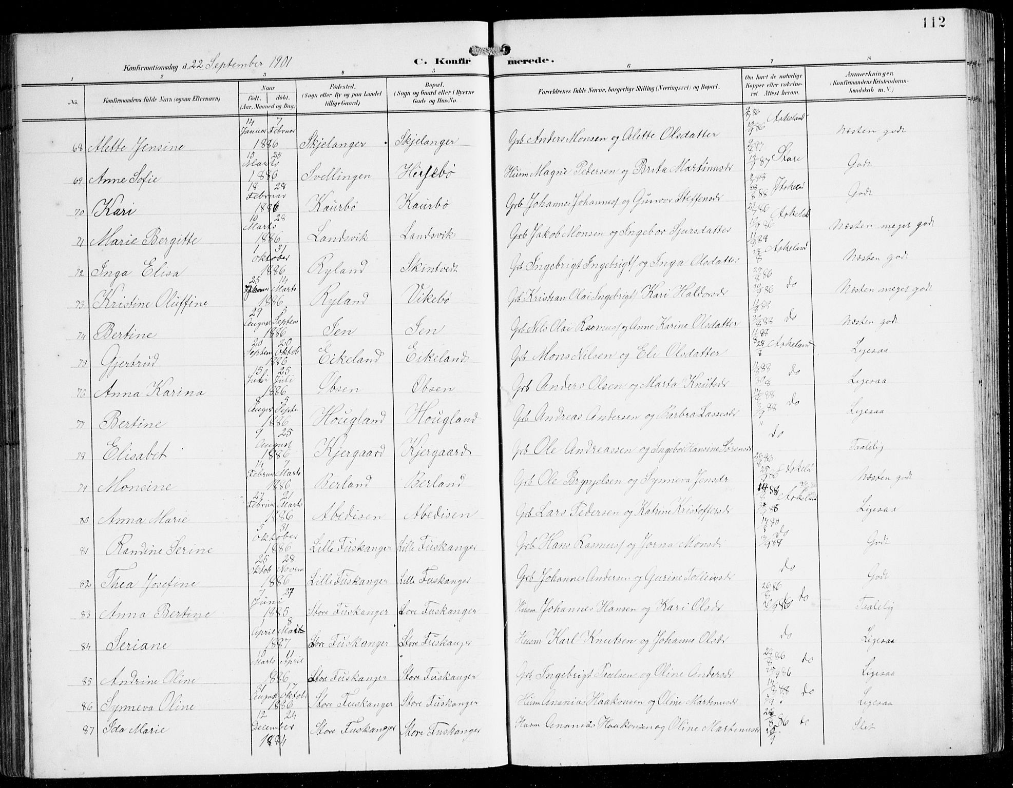 Herdla Sokneprestembete, AV/SAB-A-75701/H/Hab: Parish register (copy) no. C 1, 1900-1913, p. 112