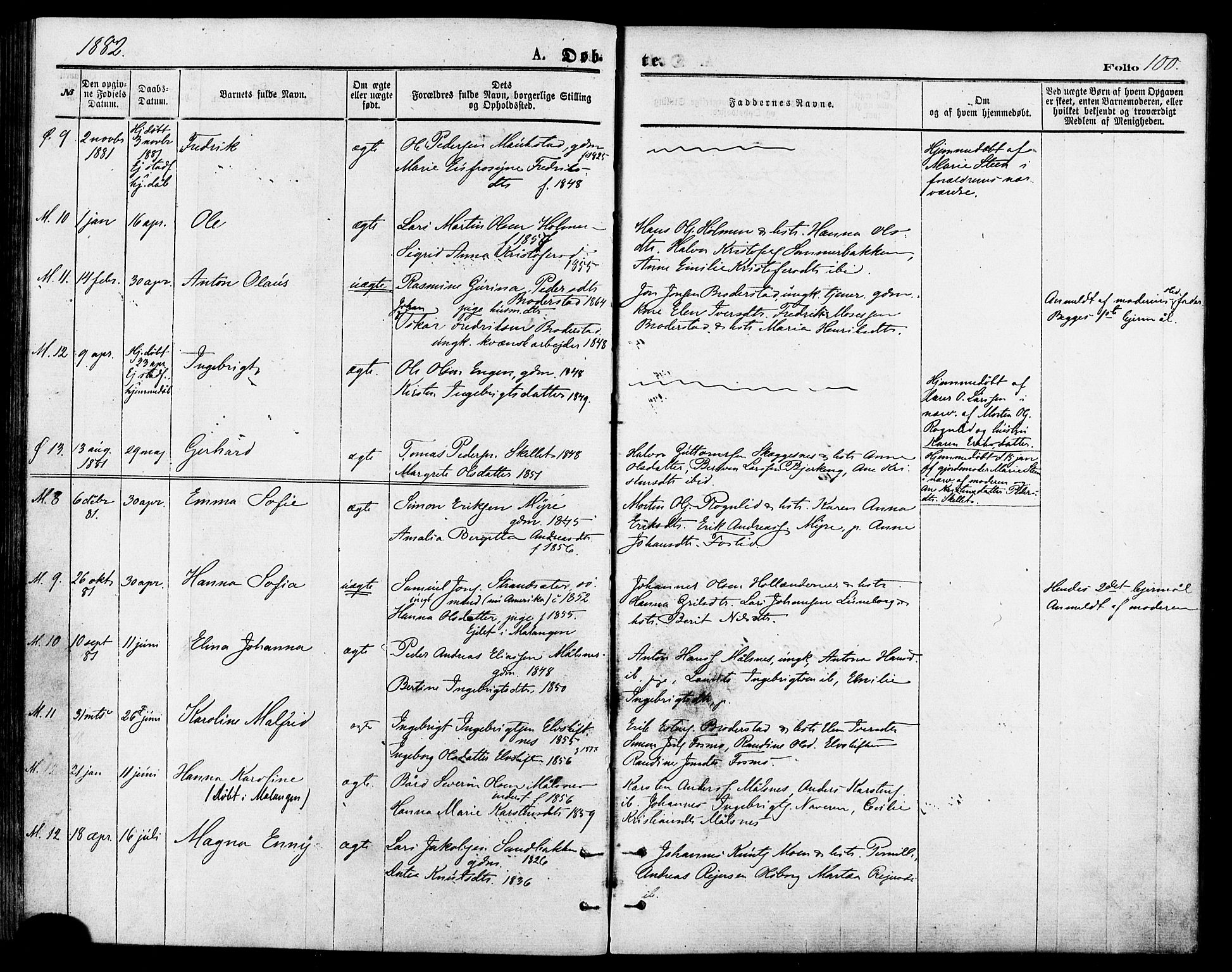 Målselv sokneprestembete, AV/SATØ-S-1311/G/Ga/Gaa/L0005kirke: Parish register (official) no. 5, 1872-1884, p. 100