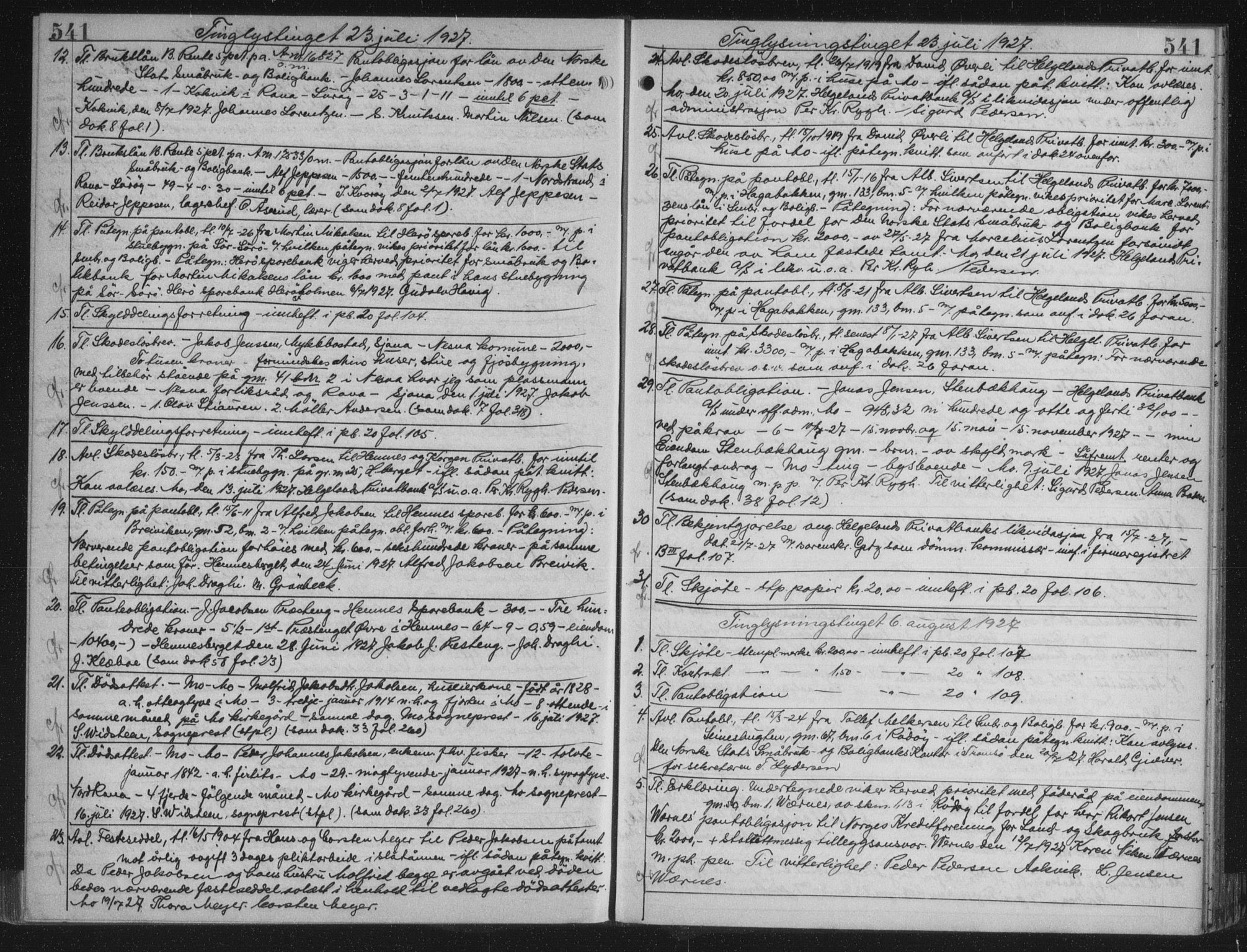 Rana sorenskriveri , AV/SAT-A-1108/1/2/2C/L0018: Mortgage book no. 18, 1923-1928, p. 541, Deed date: 06.08.1927