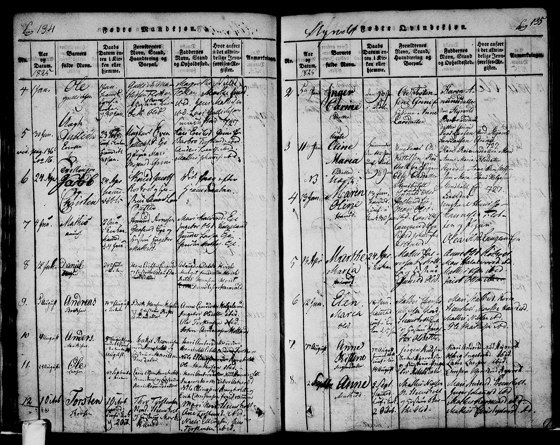 Lardal kirkebøker, AV/SAKO-A-350/F/Fa/L0005: Parish register (official) no. I 5, 1814-1835, p. 134-135