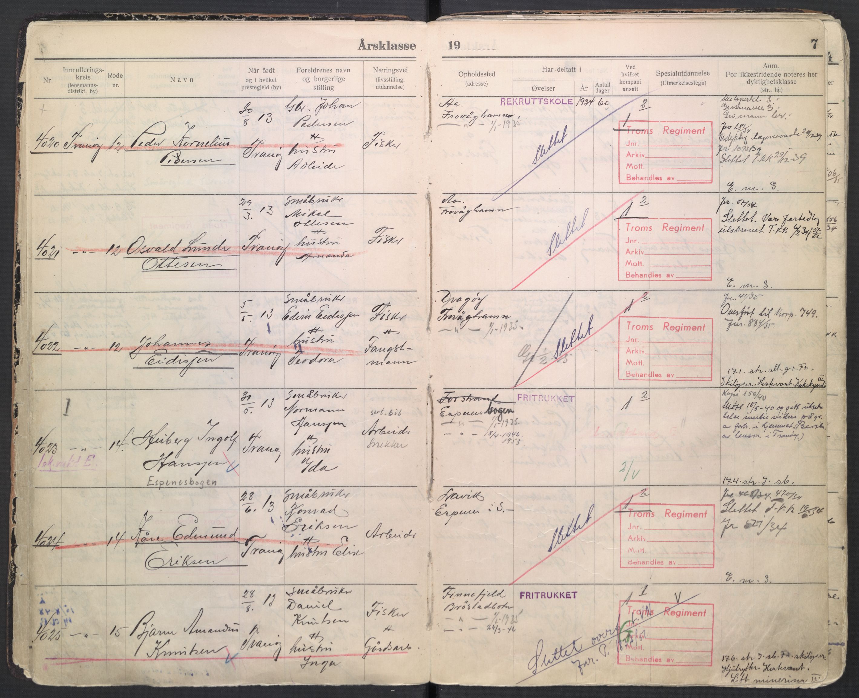 Forsvaret, Troms infanteriregiment nr. 16, AV/RA-RAFA-3146/P/Pa/L0006/0007: Ruller / Rulle for regimentets menige mannskaper, årsklasse 1934, 1934, p. 7