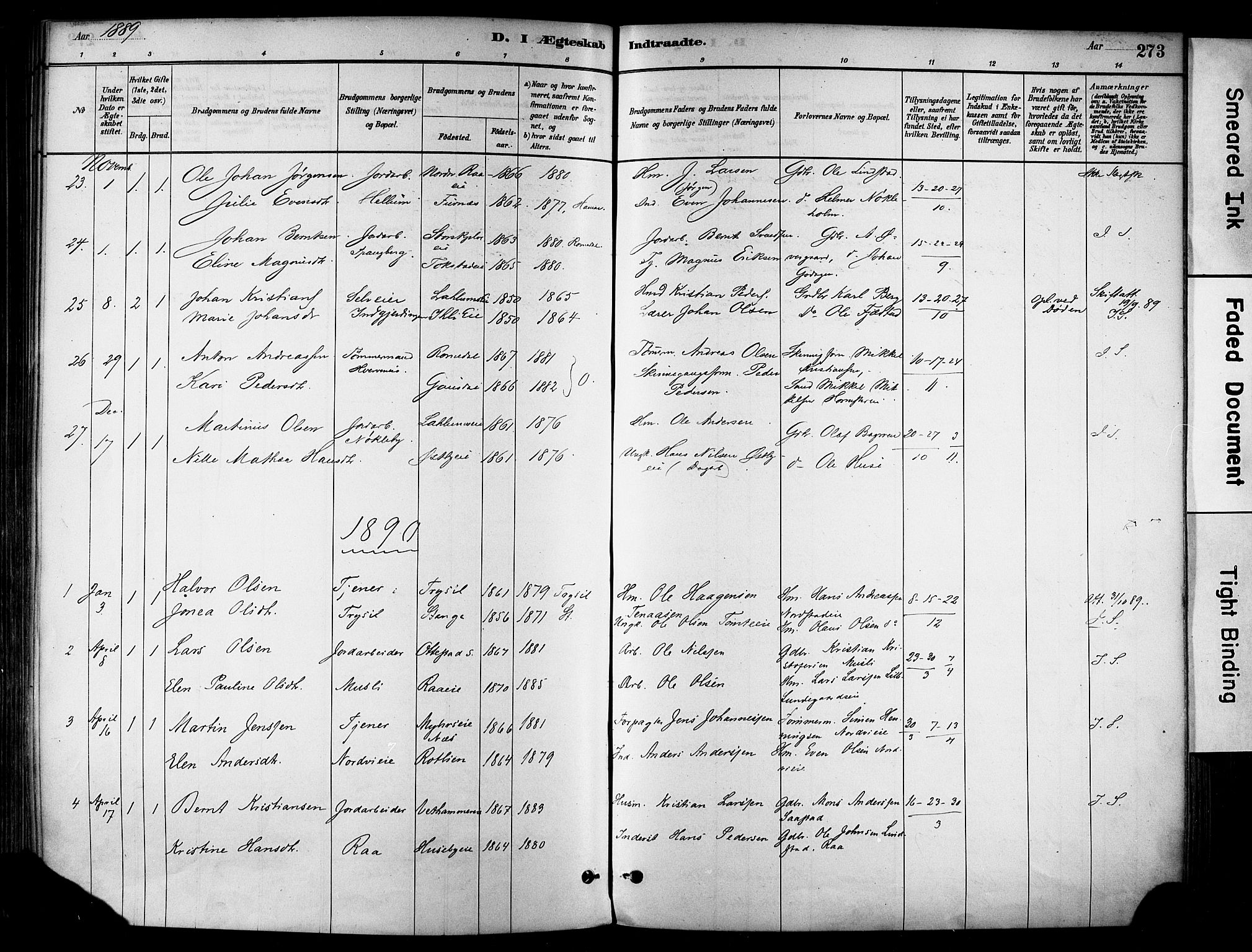 Stange prestekontor, AV/SAH-PREST-002/K/L0017: Parish register (official) no. 17, 1880-1893, p. 273