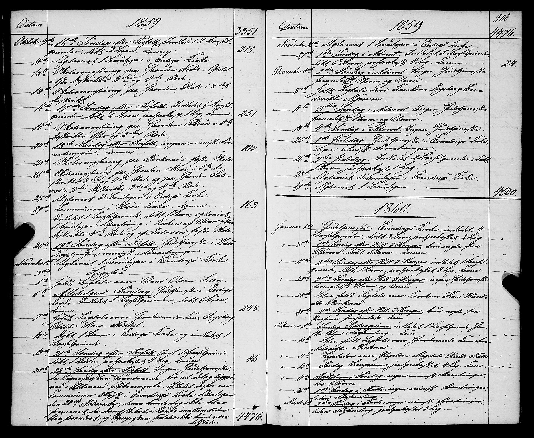 Gulen sokneprestembete, AV/SAB-A-80201/H/Haa/Haaa/L0022: Parish register (official) no. A 22, 1859-1869, p. 308