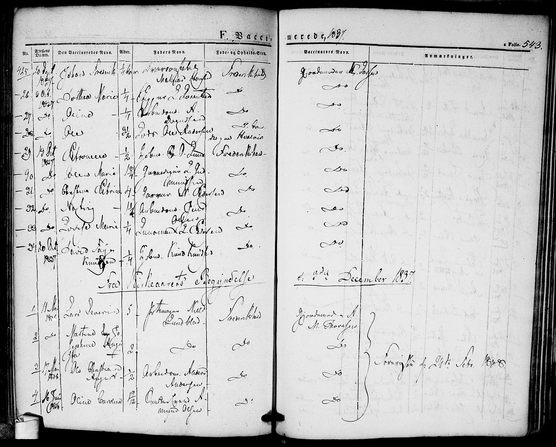 Halden prestekontor Kirkebøker, SAO/A-10909/F/Fa/L0005: Parish register (official) no. I 5, 1834-1845, p. 543
