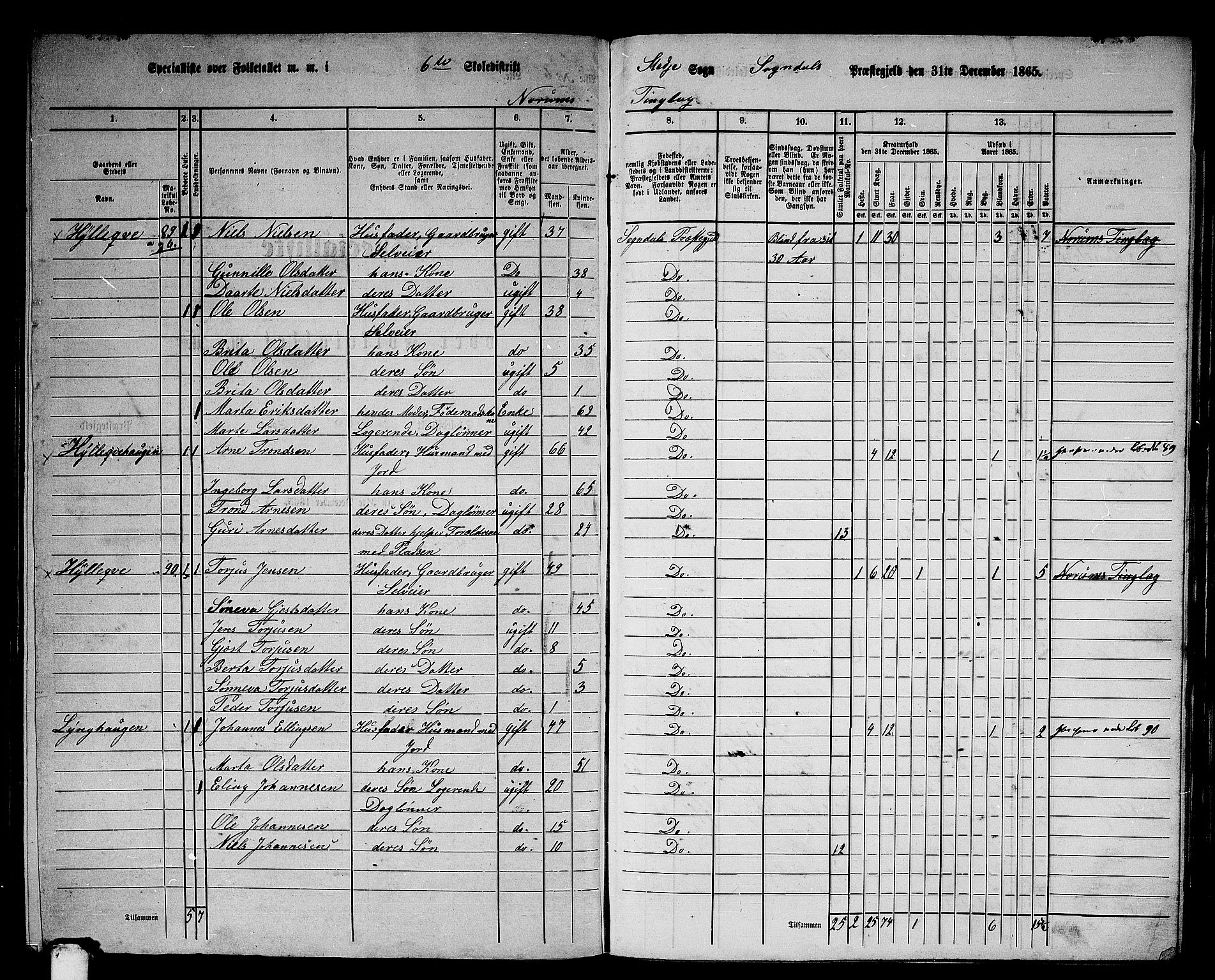 RA, 1865 census for Sogndal, 1865, p. 106