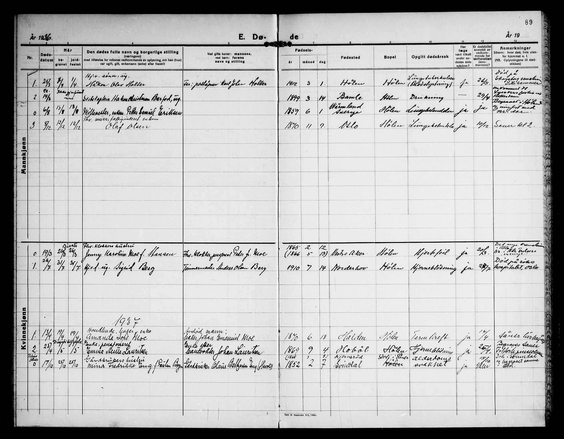 Vestby prestekontor Kirkebøker, AV/SAO-A-10893/F/Fe/L0002: Parish register (official) no. V 2, 1932-1946, p. 89