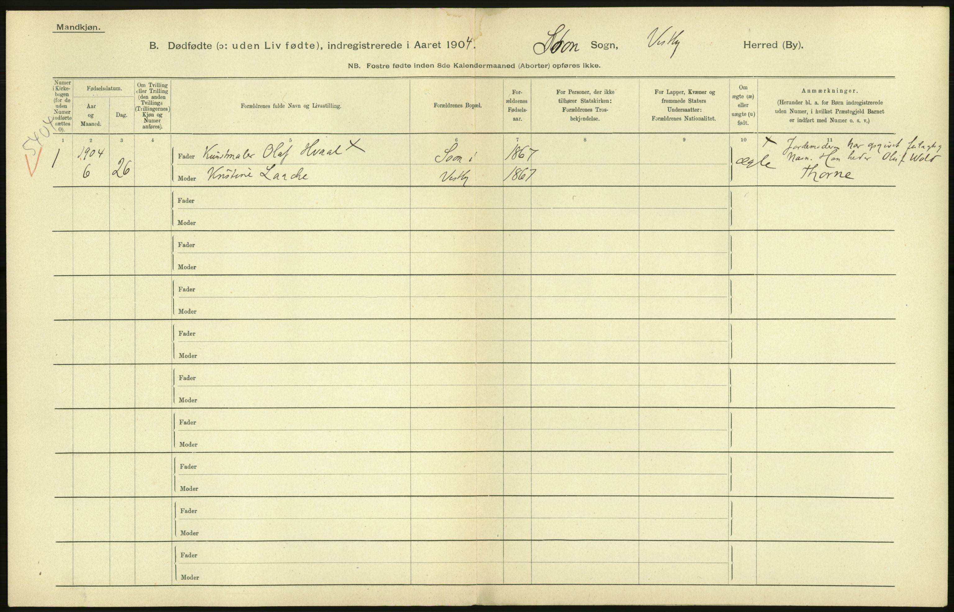 Statistisk sentralbyrå, Sosiodemografiske emner, Befolkning, RA/S-2228/D/Df/Dfa/Dfab/L0027: Smålenes amt - Finnmarkens amt: Dødfødte. Byer, 1904, p. 34