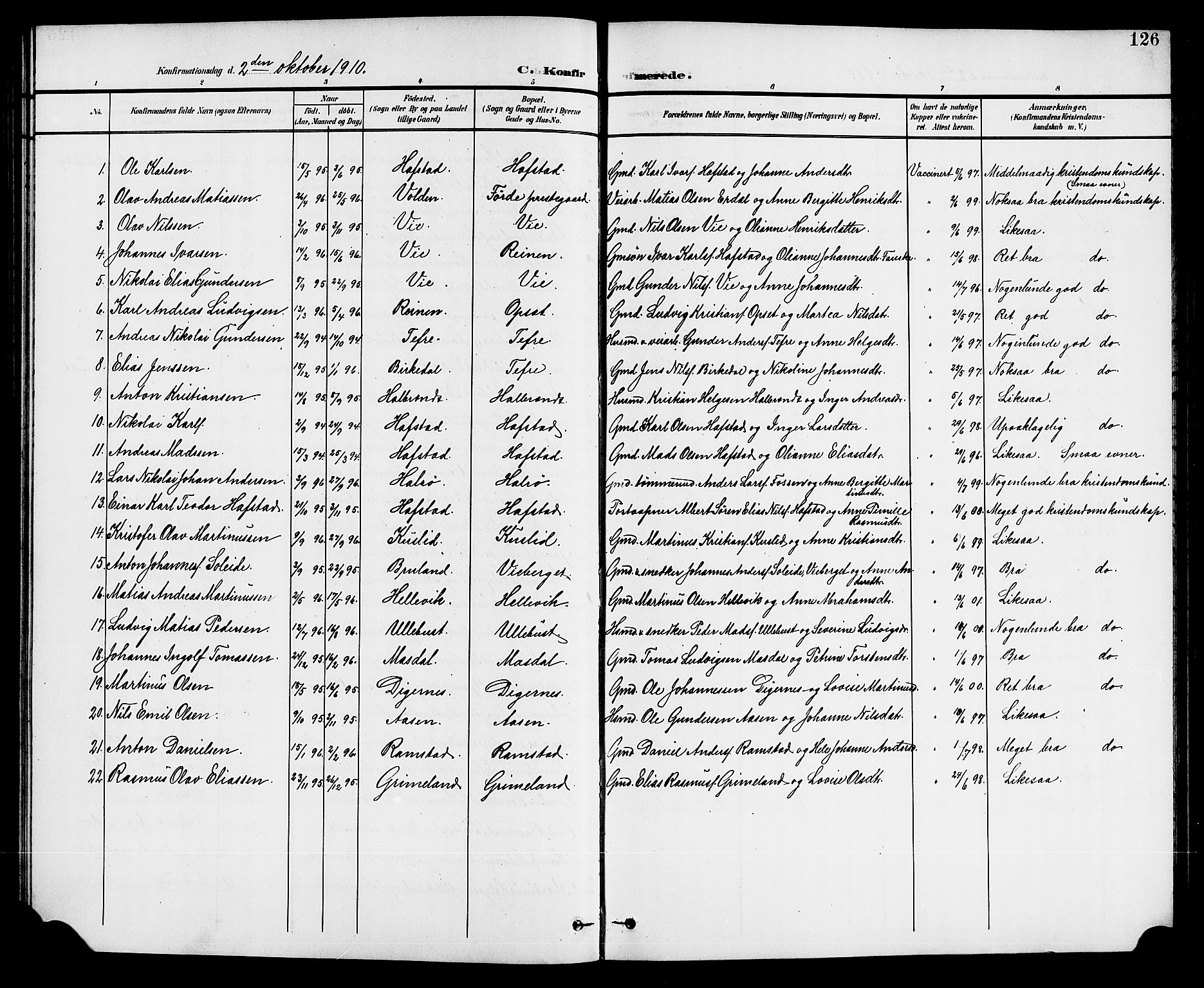 Førde sokneprestembete, SAB/A-79901/H/Hab/Haba/L0003: Parish register (copy) no. A 3, 1899-1924, p. 126
