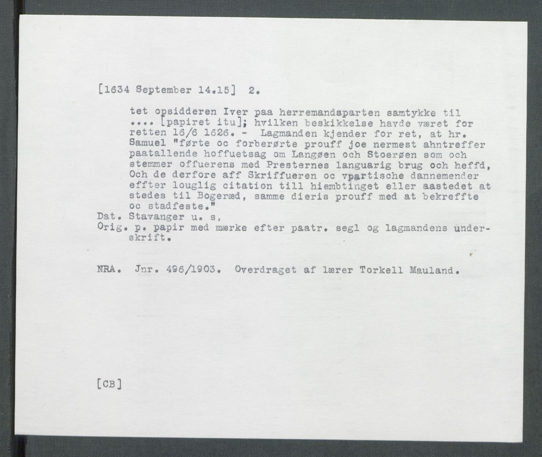 Riksarkivets diplomsamling, AV/RA-EA-5965/F02/L0146: Dokumenter, 1634, p. 22