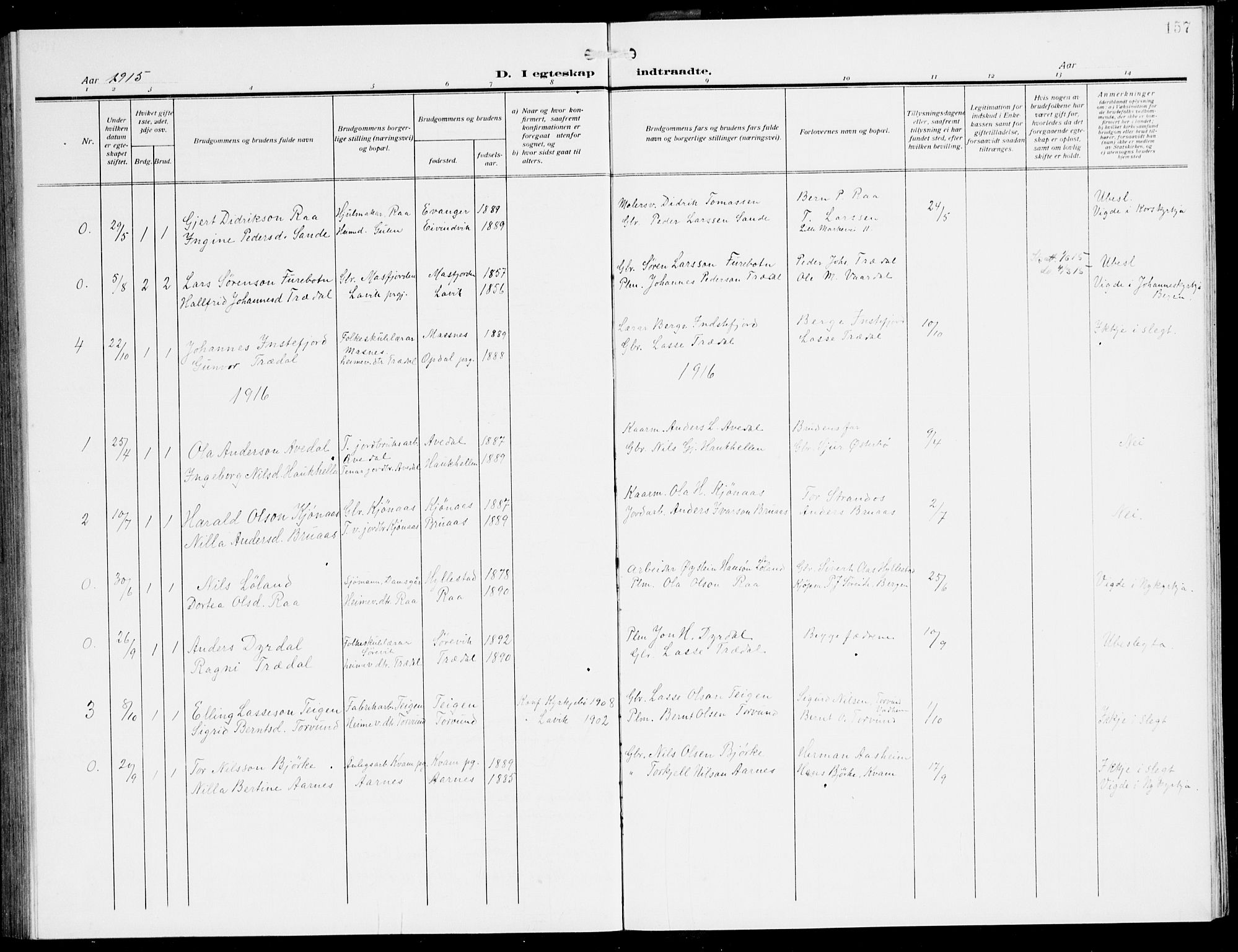 Lavik sokneprestembete, SAB/A-80901: Parish register (copy) no. A 3, 1911-1942, p. 157