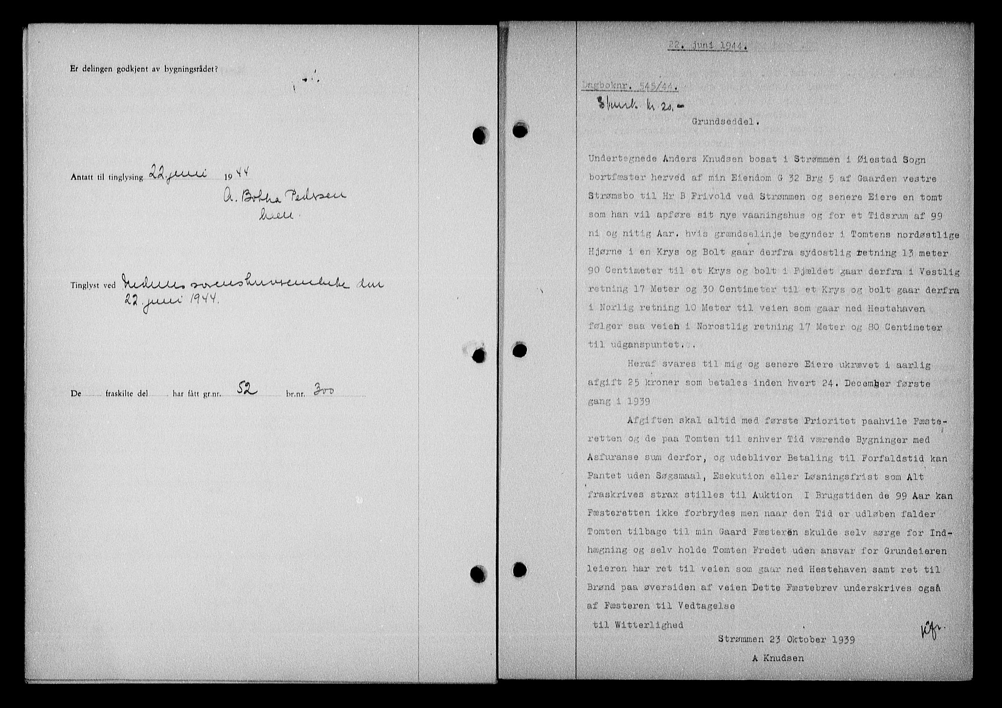 Nedenes sorenskriveri, SAK/1221-0006/G/Gb/Gba/L0051: Mortgage book no. A-V, 1943-1944, Diary no: : 545/1944