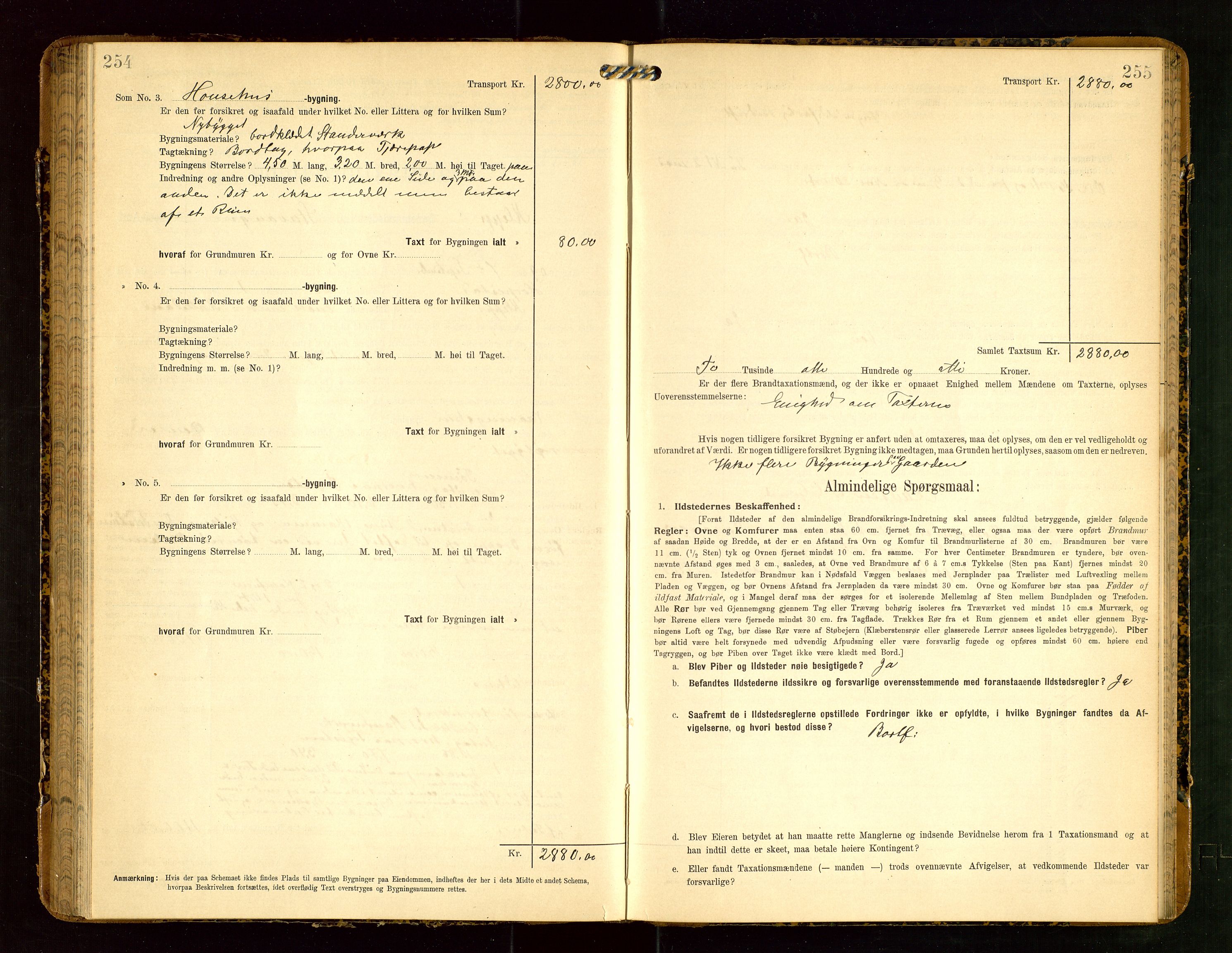 Klepp lensmannskontor, AV/SAST-A-100163/Goc/L0004: "Brandtaxationsprotokol" m/register, 1906-1908, p. 254-255