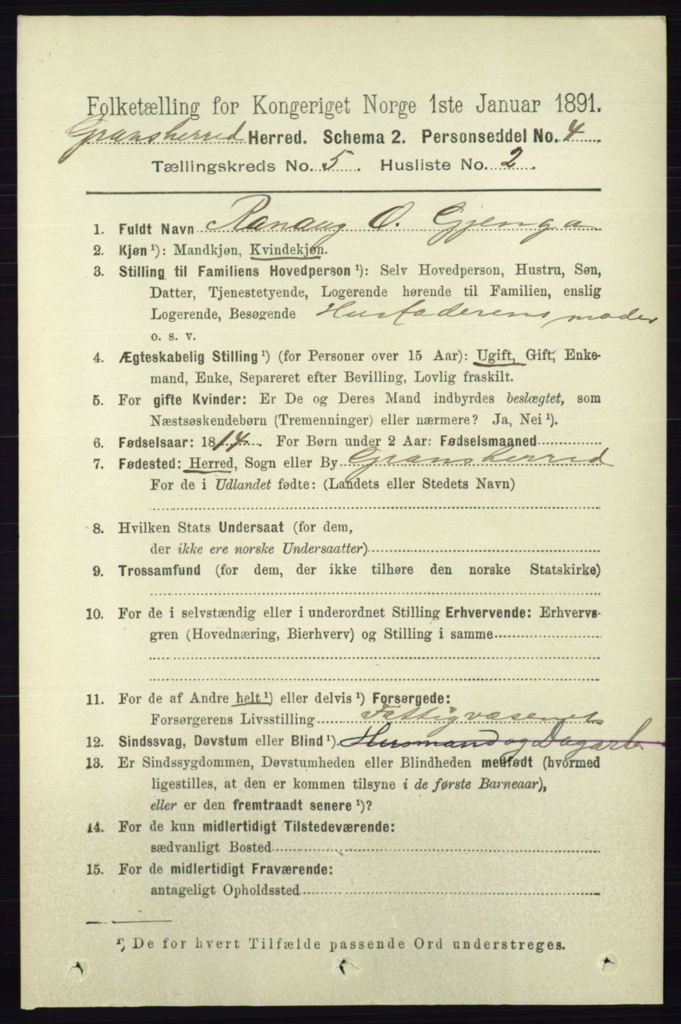 RA, 1891 census for 0824 Gransherad, 1891, p. 858