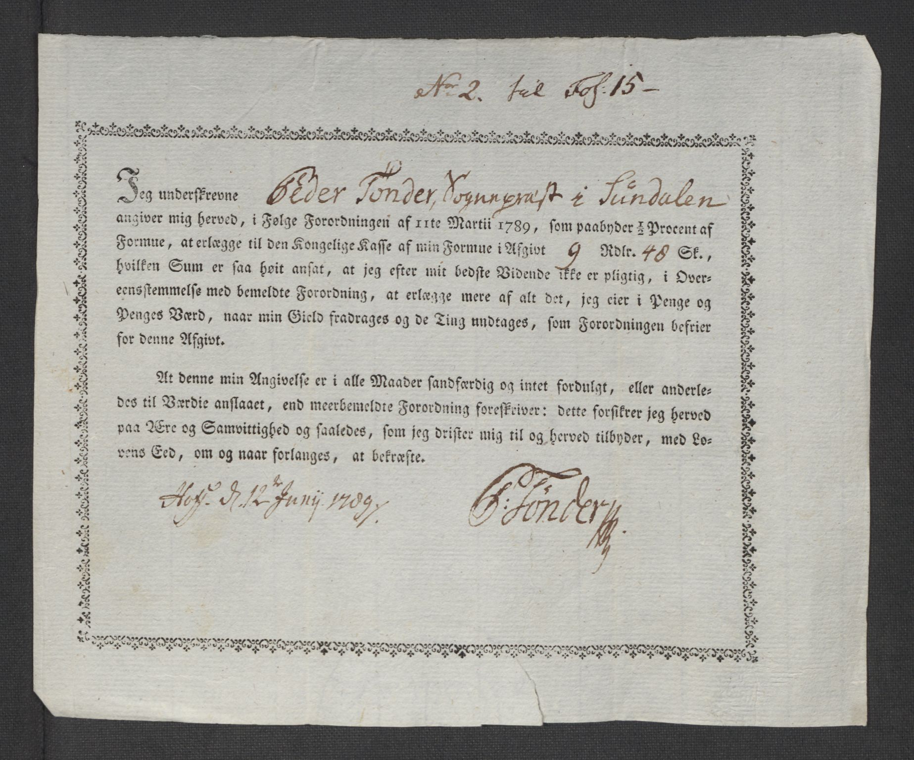 Rentekammeret inntil 1814, Reviderte regnskaper, Mindre regnskaper, AV/RA-EA-4068/Rf/Rfe/L0031: Nordmøre fogderi, Numedal og Sandsvær fogderi, 1789, p. 280