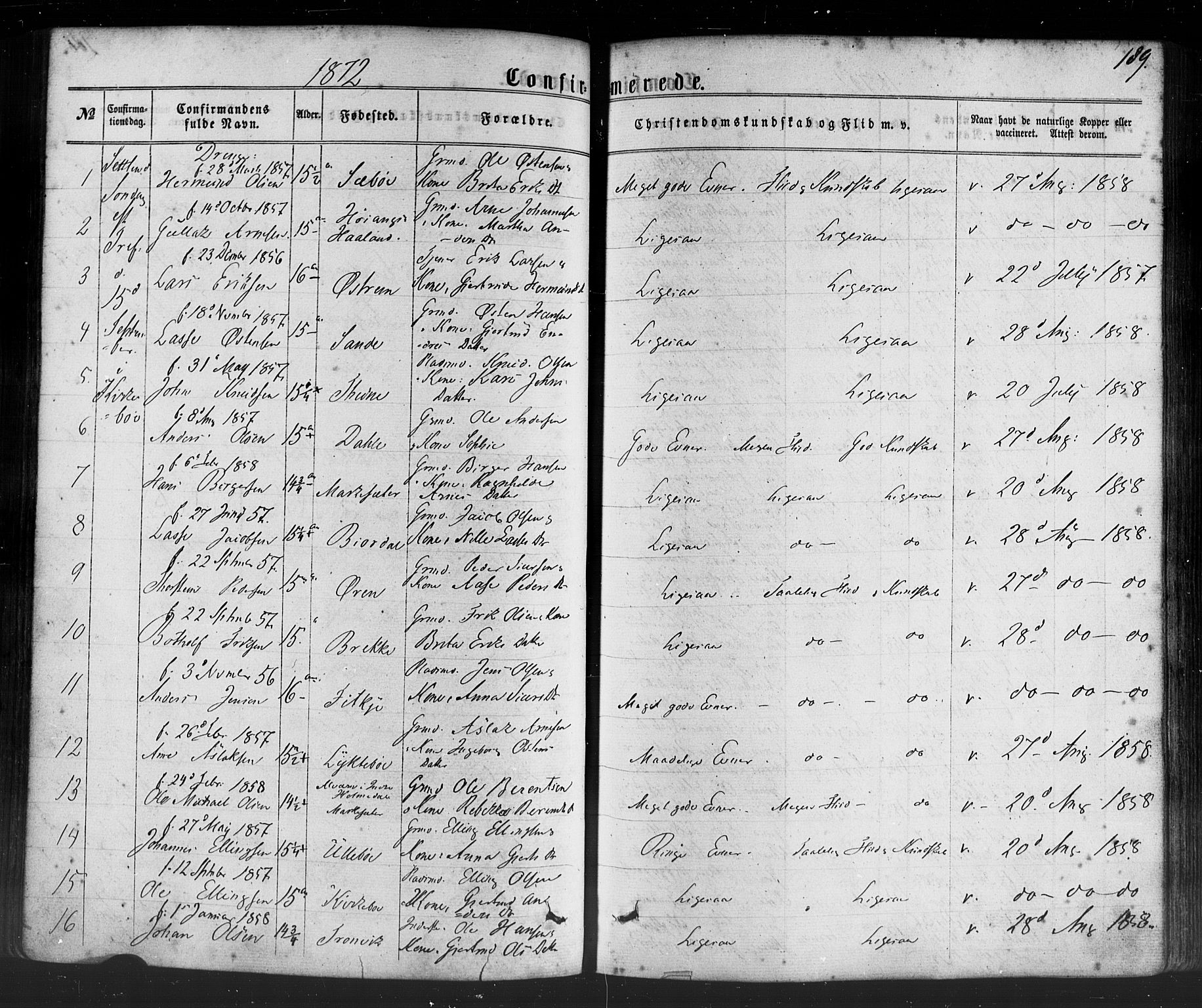 Lavik sokneprestembete, SAB/A-80901: Parish register (official) no. A 4, 1864-1881, p. 189