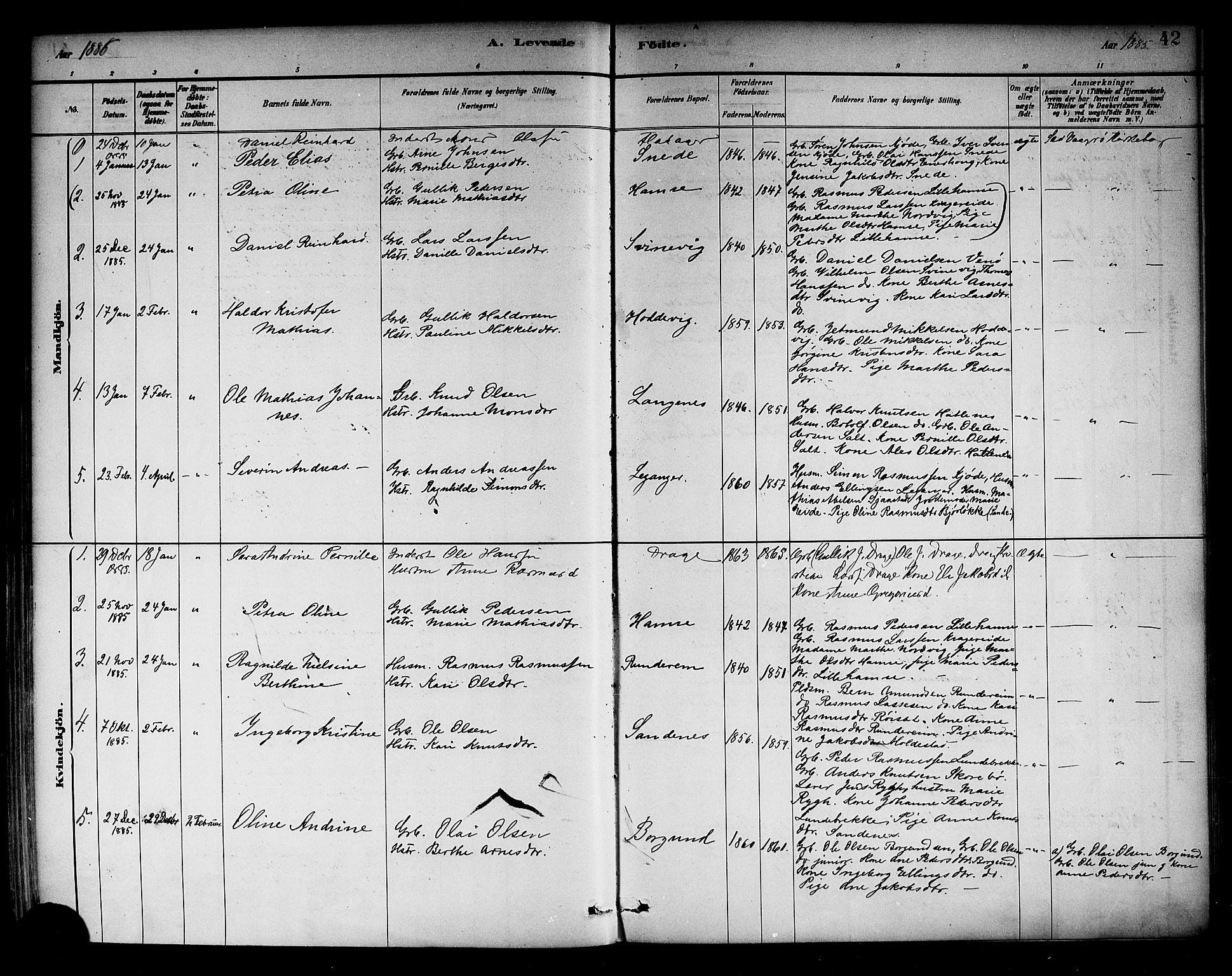Selje sokneprestembete, SAB/A-99938/H/Ha/Haa/Haab: Parish register (official) no. B 1, 1881-1890, p. 42