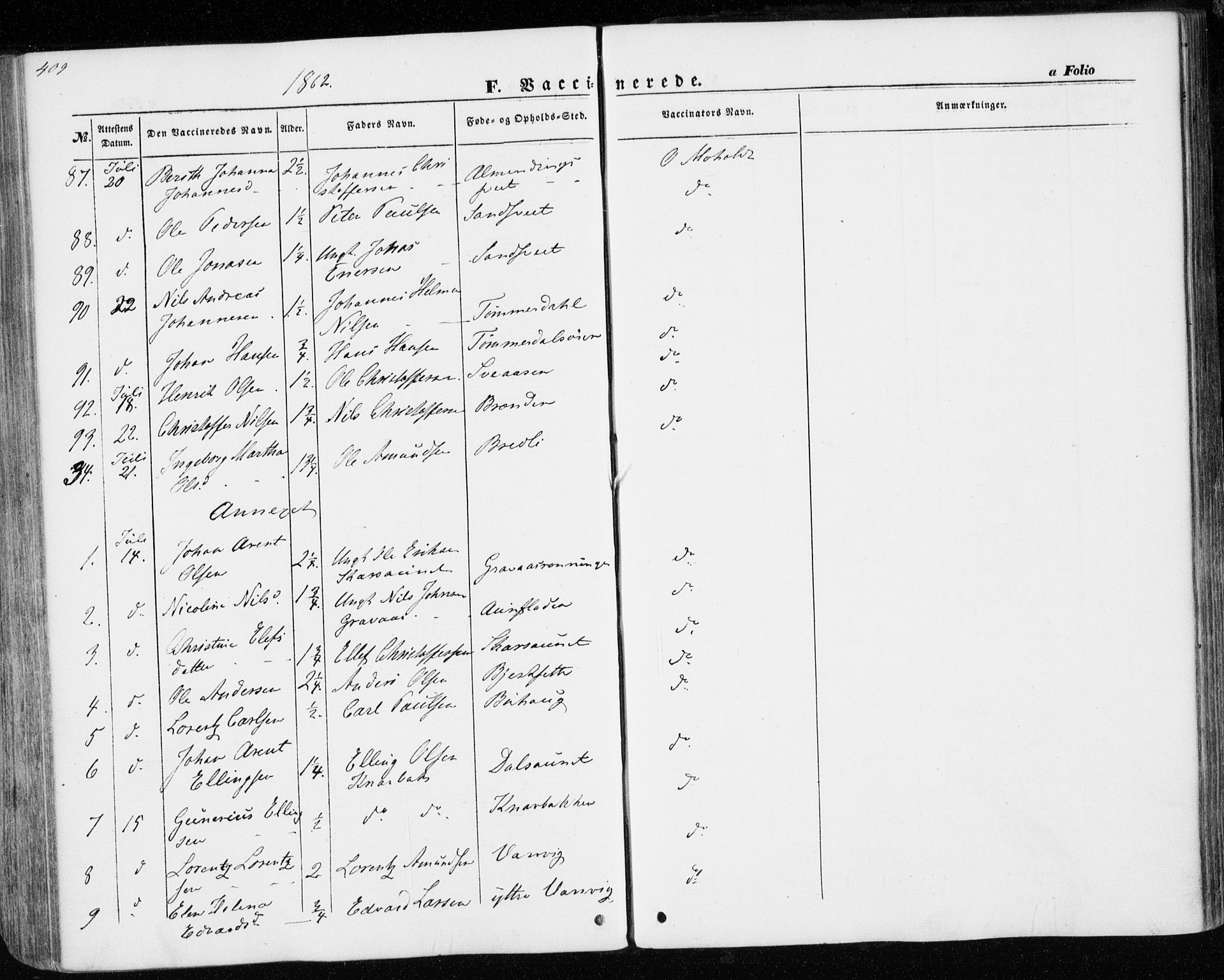 Ministerialprotokoller, klokkerbøker og fødselsregistre - Nord-Trøndelag, AV/SAT-A-1458/701/L0008: Parish register (official) no. 701A08 /1, 1854-1863, p. 409