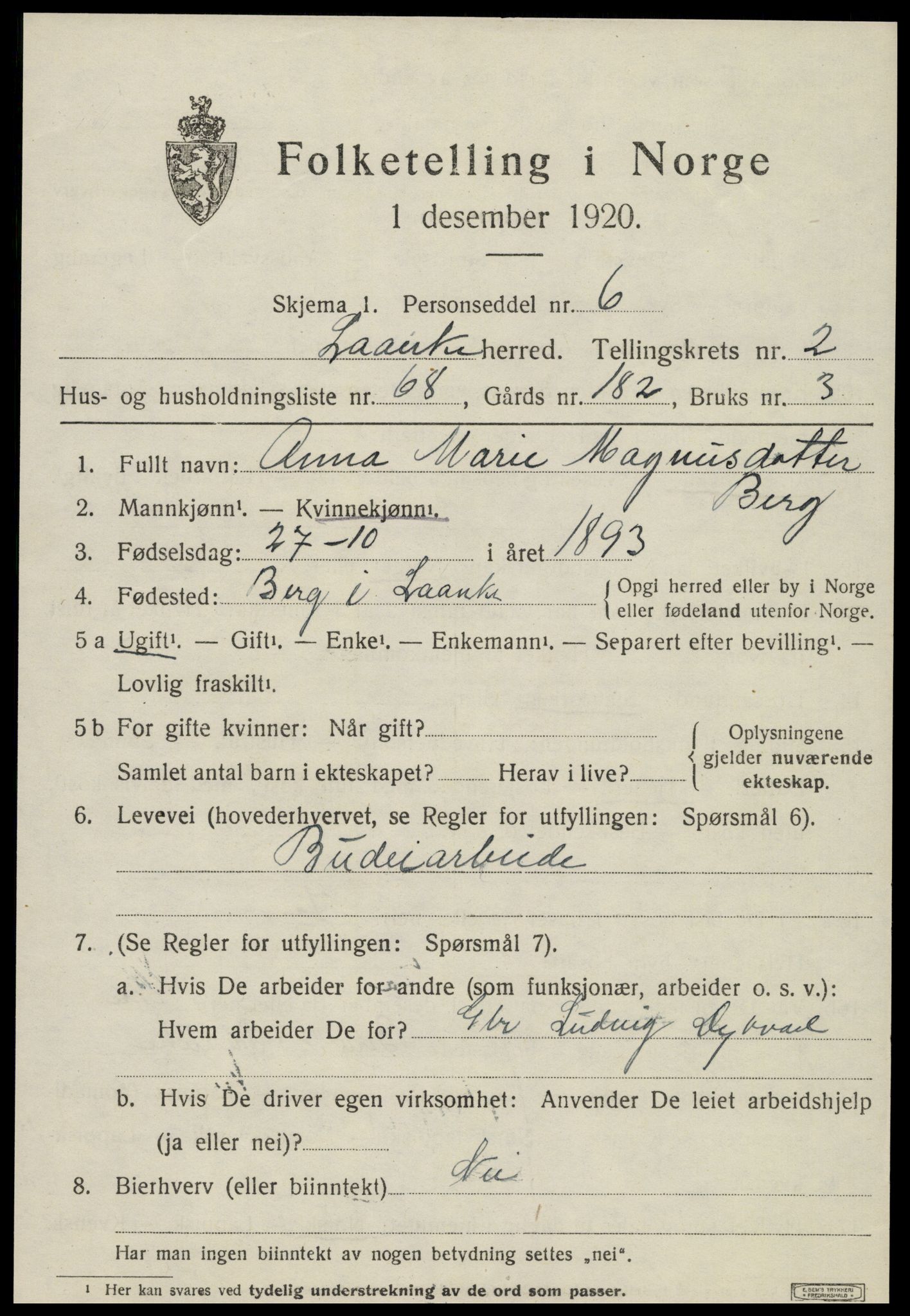 SAT, 1920 census for Lånke, 1920, p. 1764