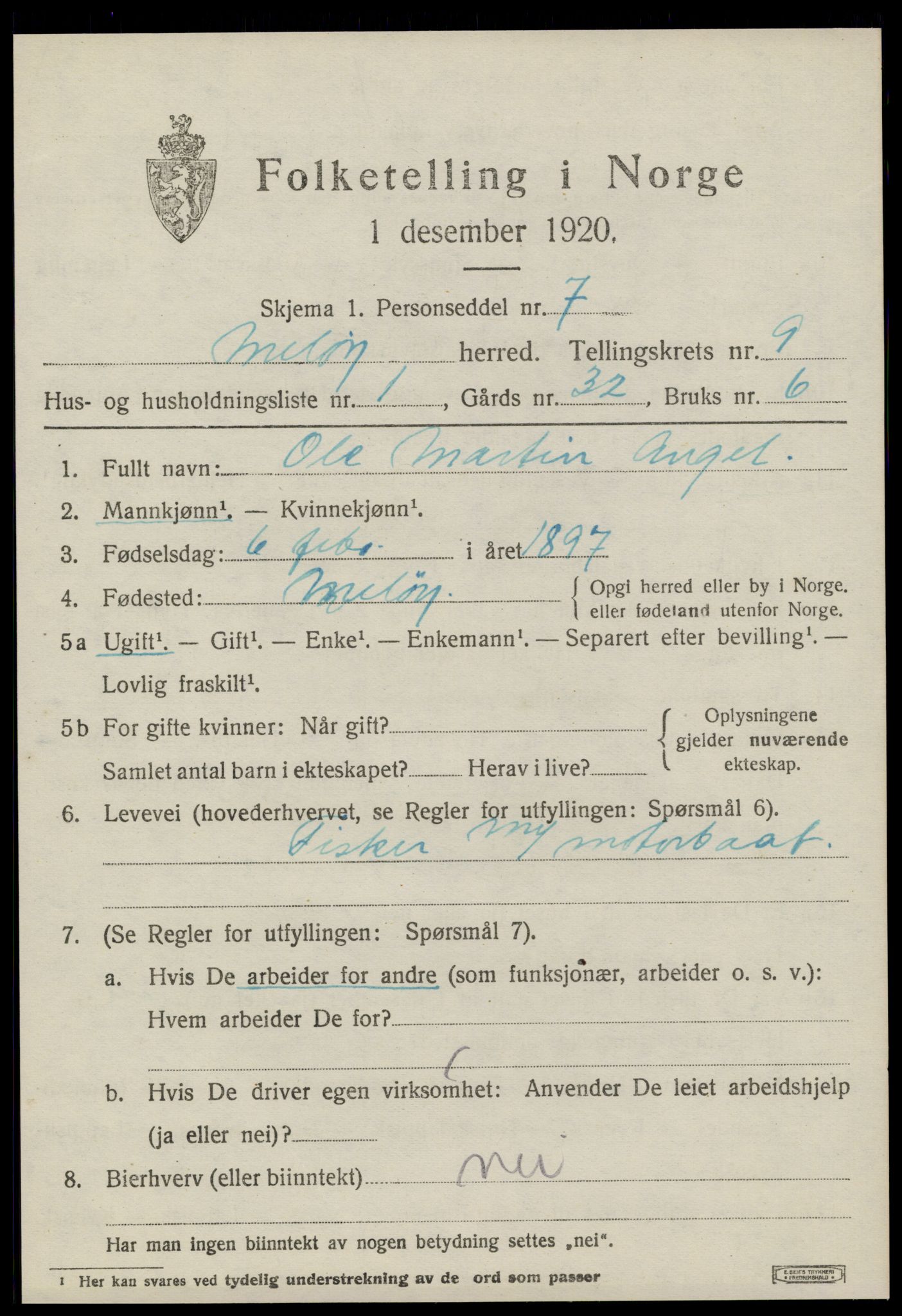 SAT, 1920 census for Meløy, 1920, p. 4415