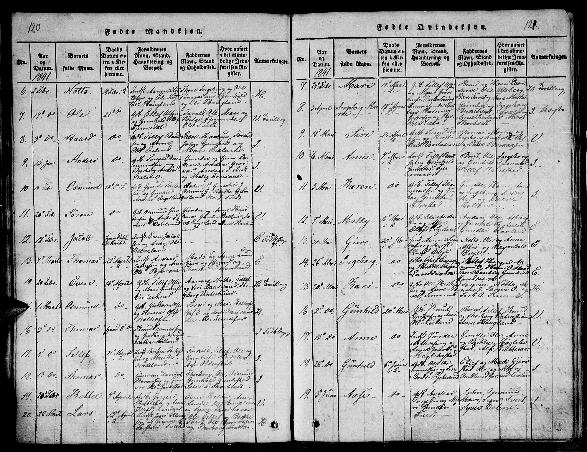 Evje sokneprestkontor, AV/SAK-1111-0008/F/Fb/Fba/L0001: Parish register (copy) no. B 1, 1816-1842, p. 120-121