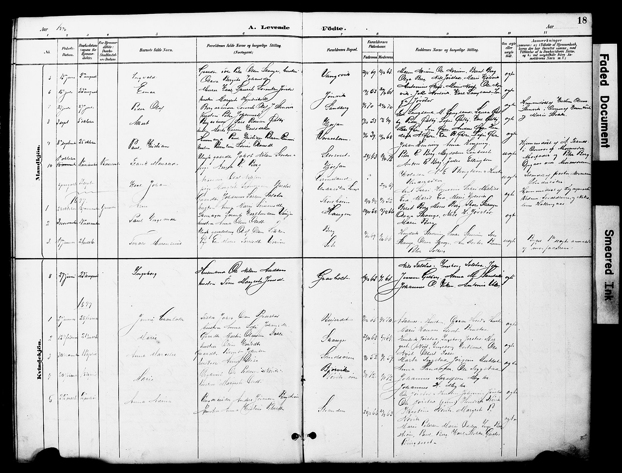 Ministerialprotokoller, klokkerbøker og fødselsregistre - Nord-Trøndelag, SAT/A-1458/722/L0226: Parish register (copy) no. 722C02, 1889-1927, p. 18