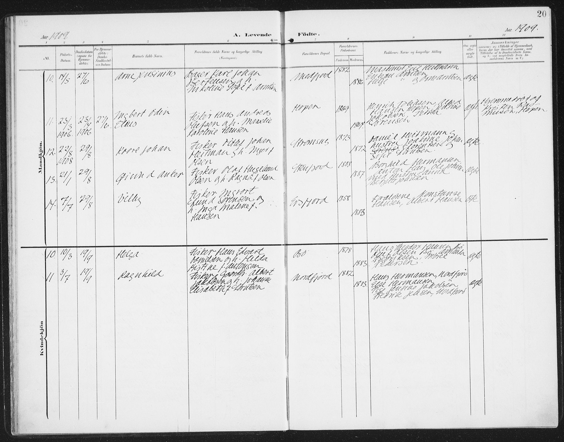 Berg sokneprestkontor, AV/SATØ-S-1318/G/Ga/Gaa/L0007kirke: Parish register (official) no. 7, 1906-1915, p. 20