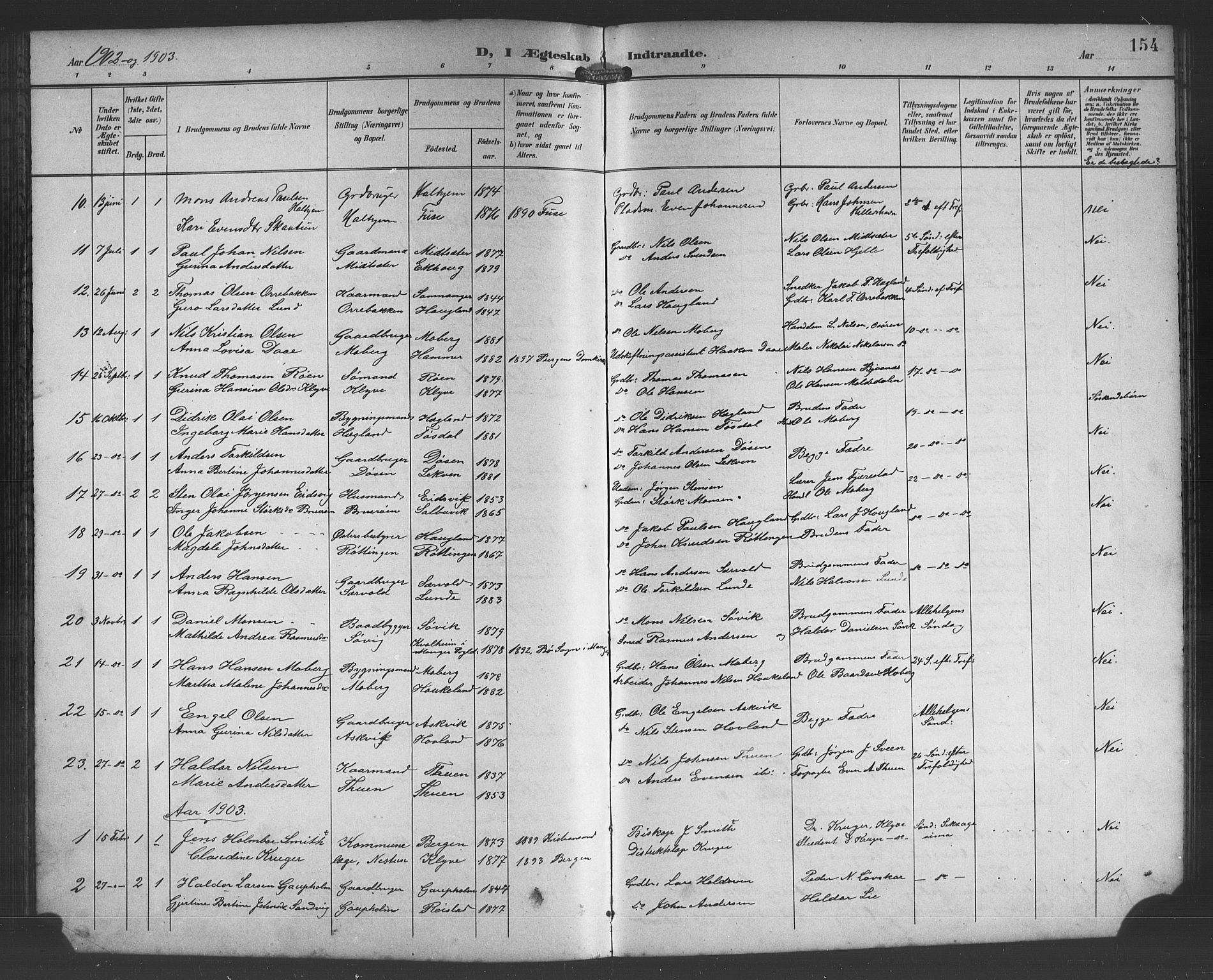 Os sokneprestembete, SAB/A-99929: Parish register (copy) no. A 3, 1897-1913, p. 154