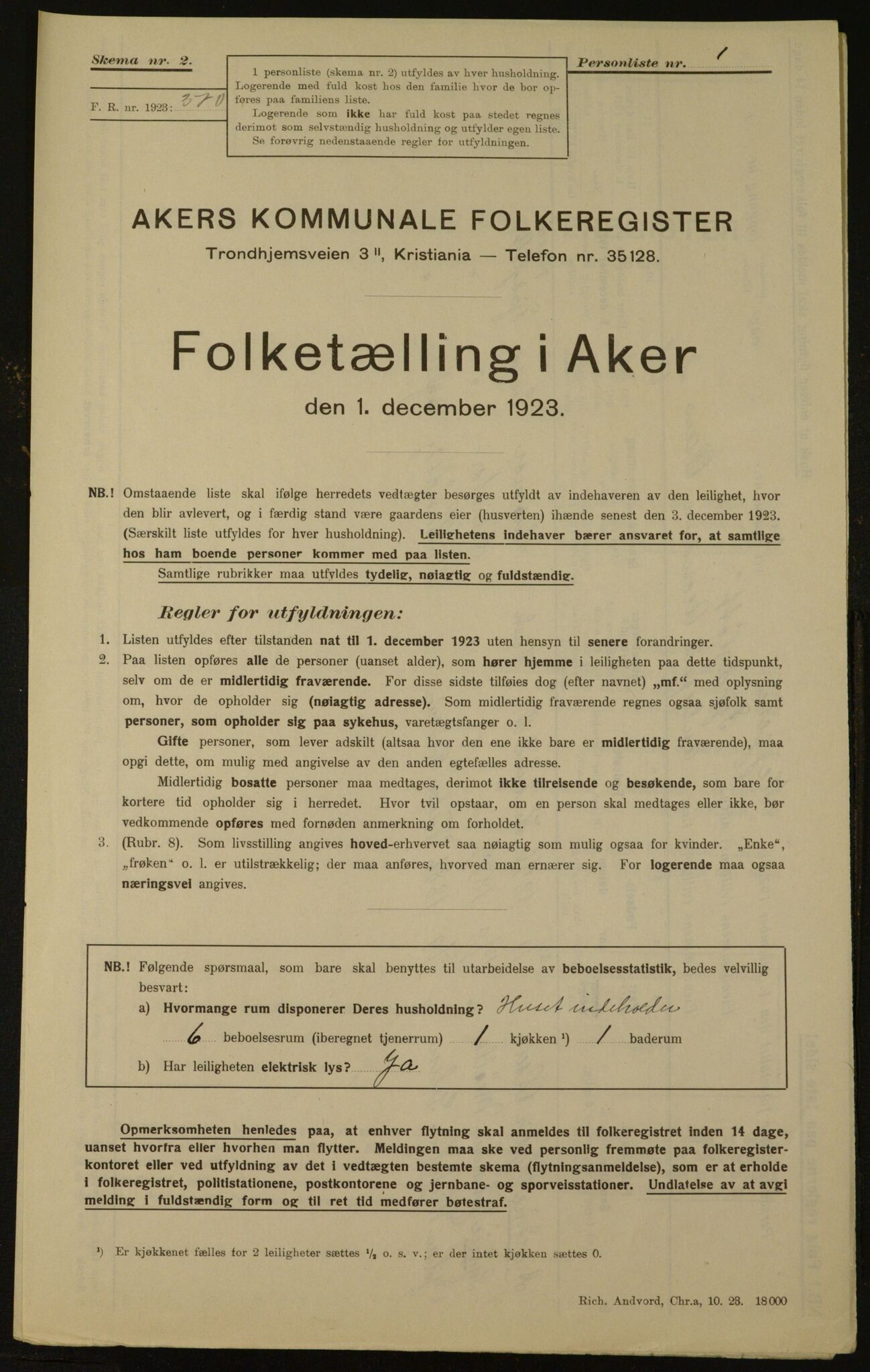 , Municipal Census 1923 for Aker, 1923, p. 2343