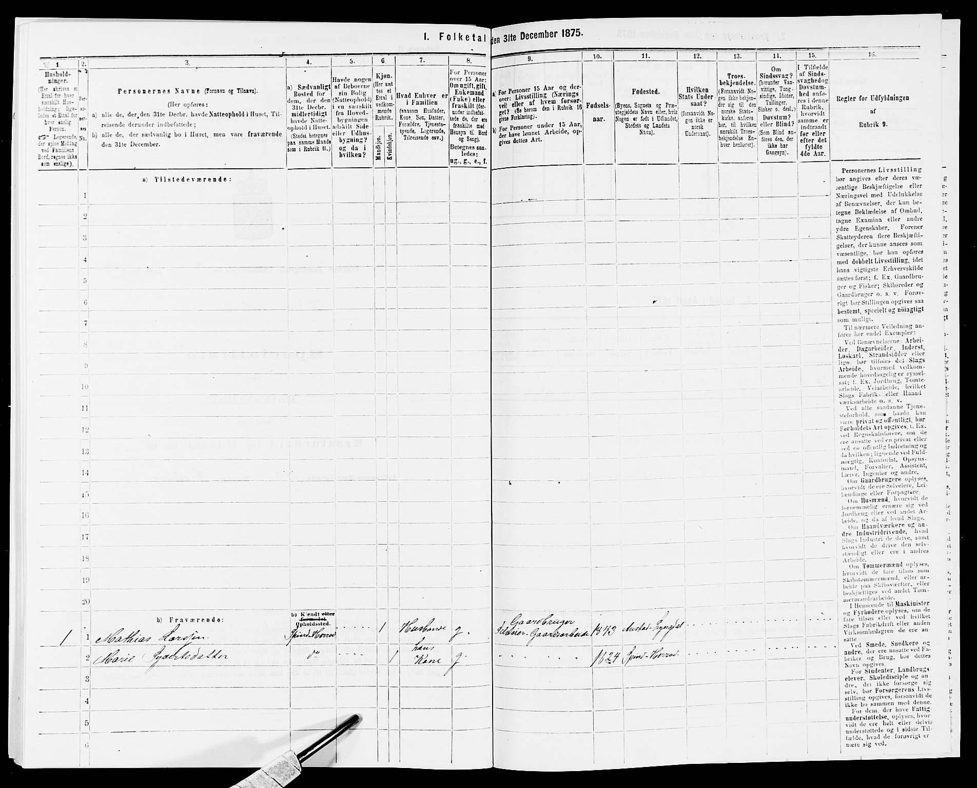 SAK, 1875 census for 1032P Lyngdal, 1875, p. 665