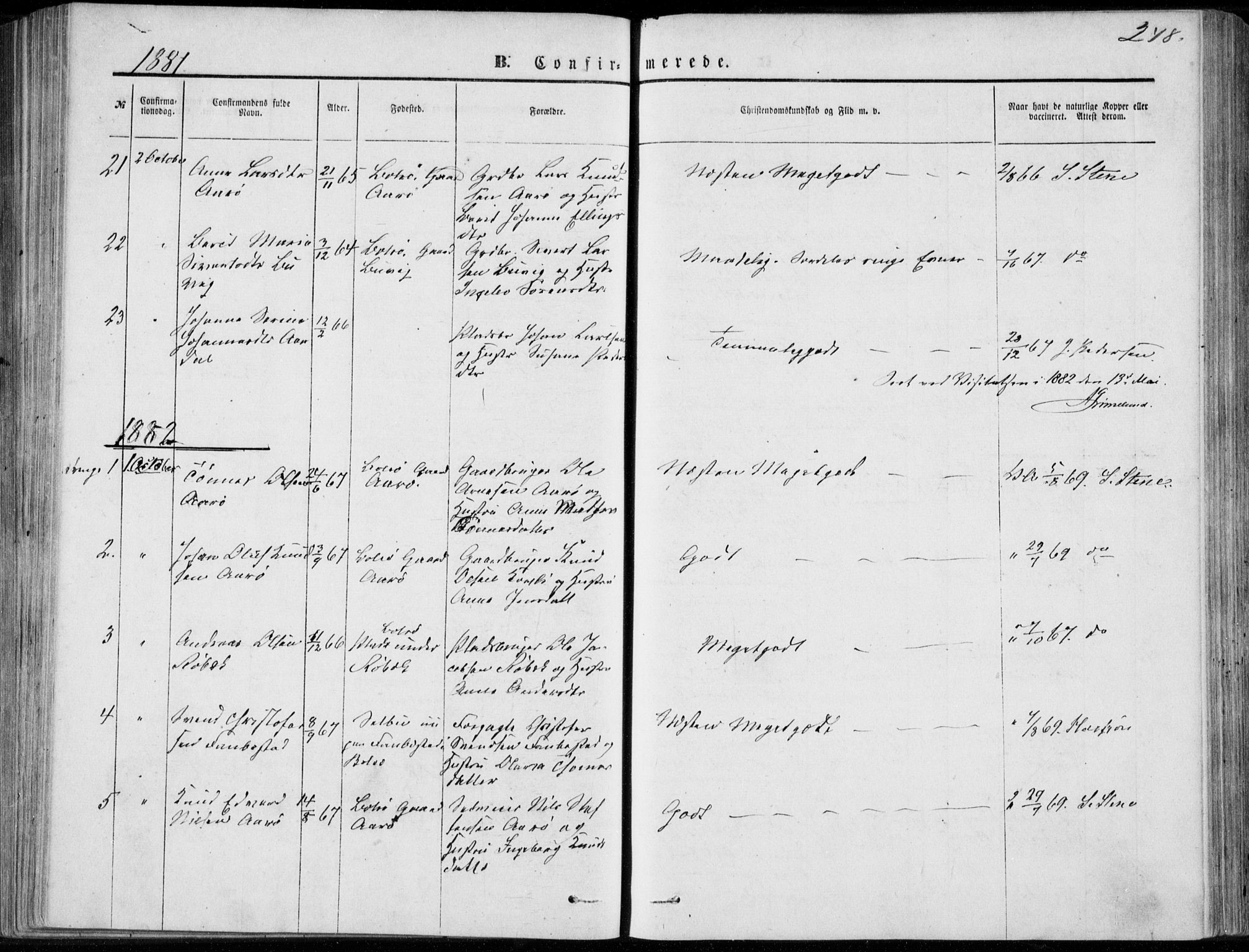 Ministerialprotokoller, klokkerbøker og fødselsregistre - Møre og Romsdal, AV/SAT-A-1454/555/L0655: Parish register (official) no. 555A05, 1869-1886, p. 248