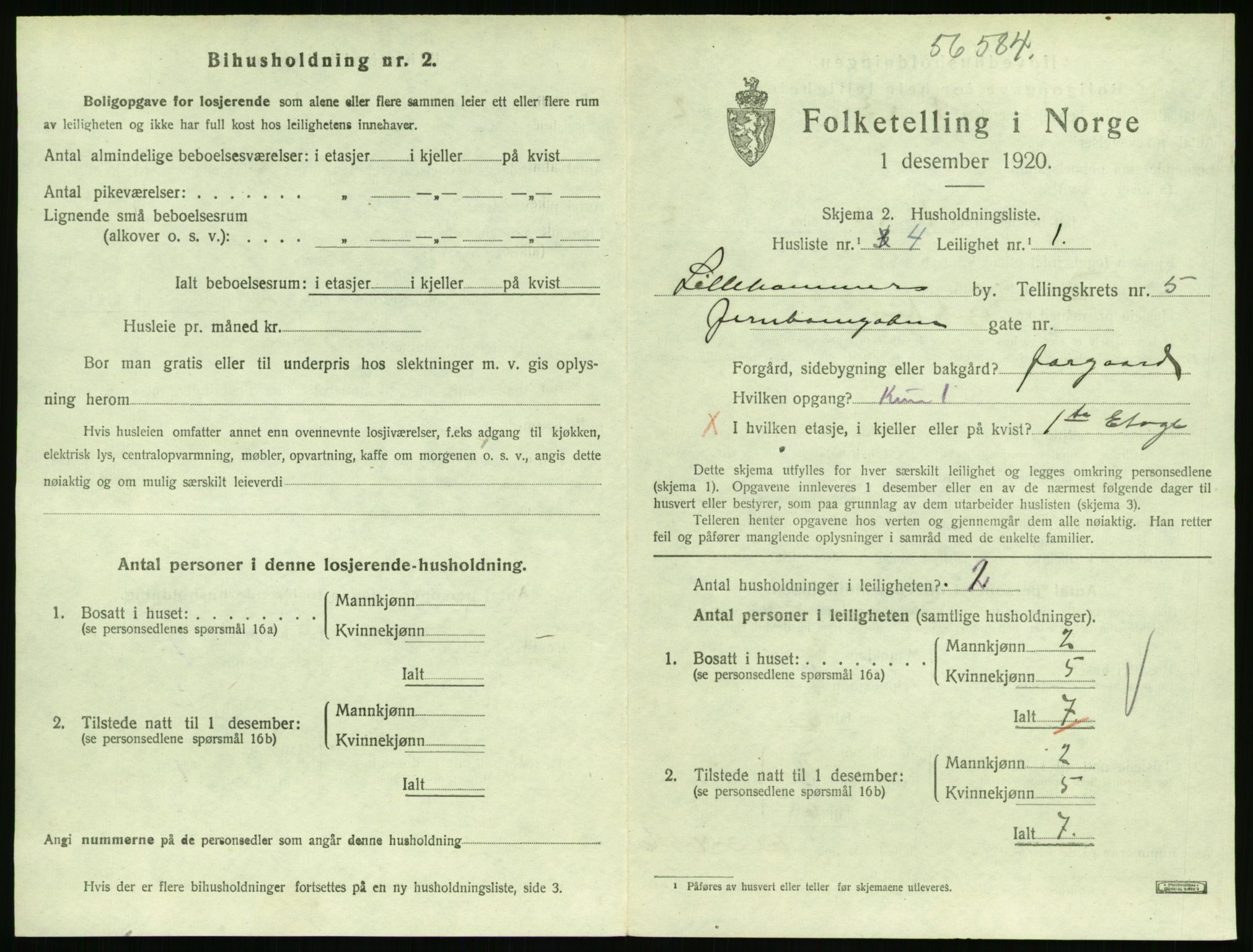 SAH, 1920 census for Lillehammer, 1920, p. 2208